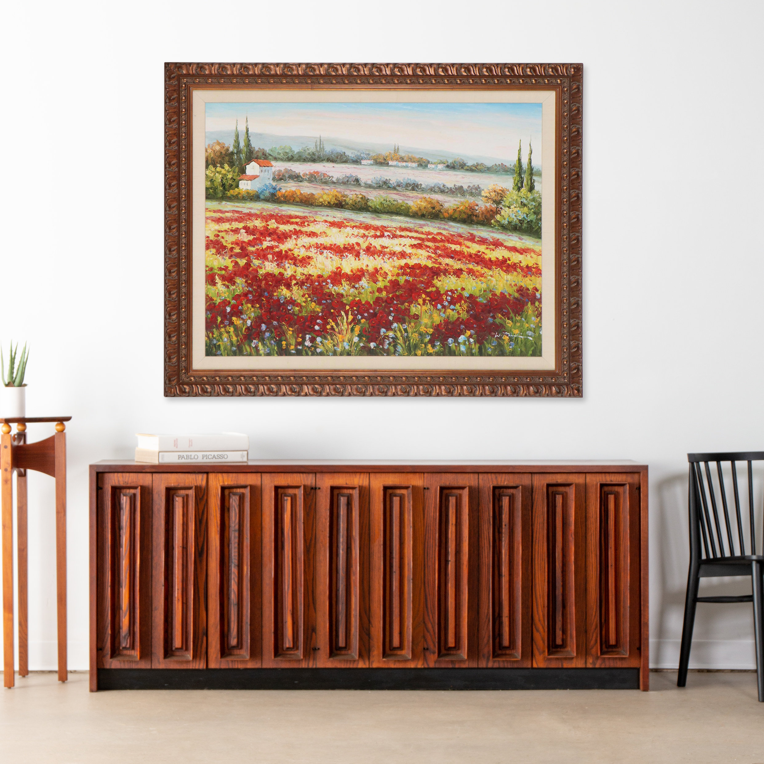 Tuscan Landscape Oil Painting of Poppy Field