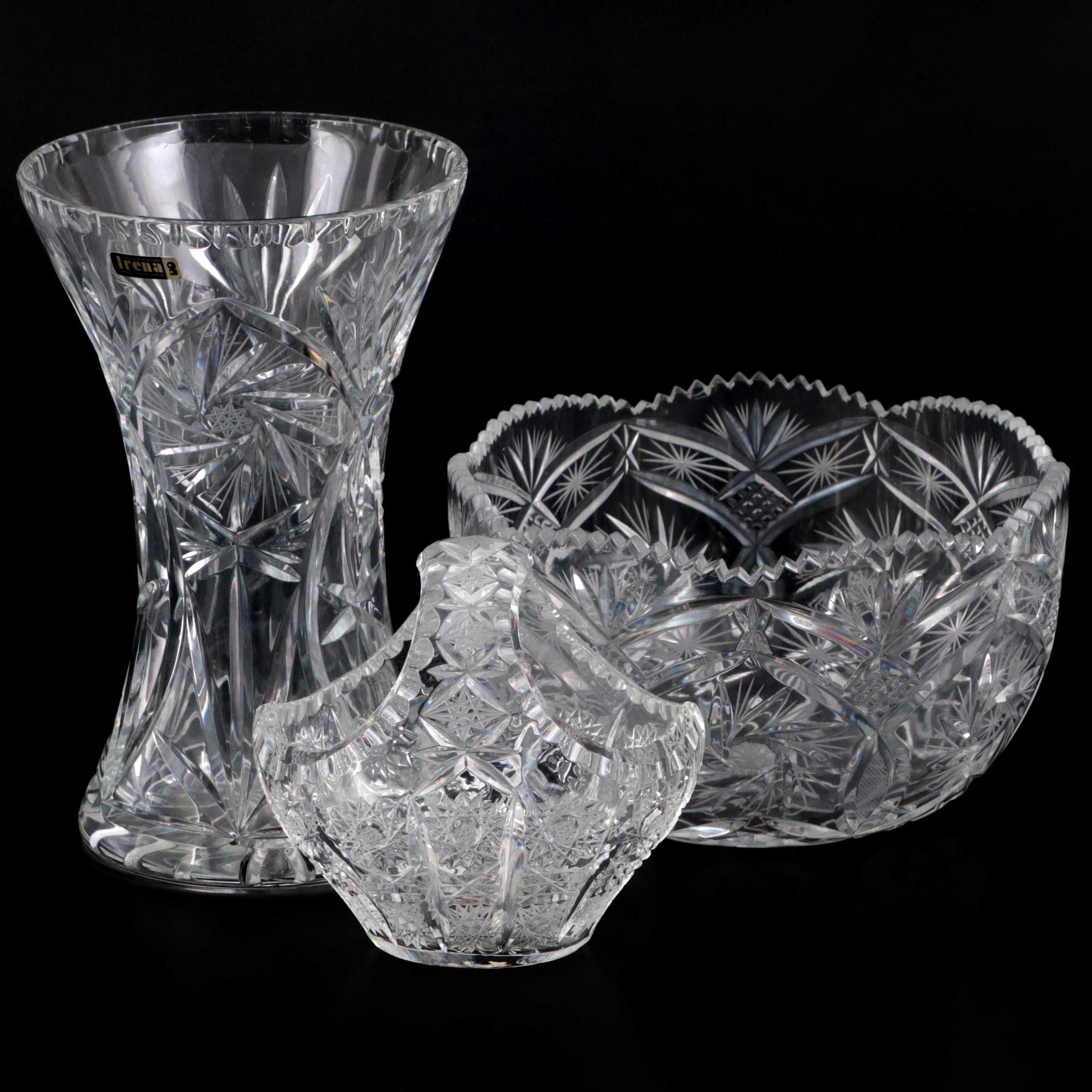 Irena Polish Crystal Vase and Other Cut Glass Décor