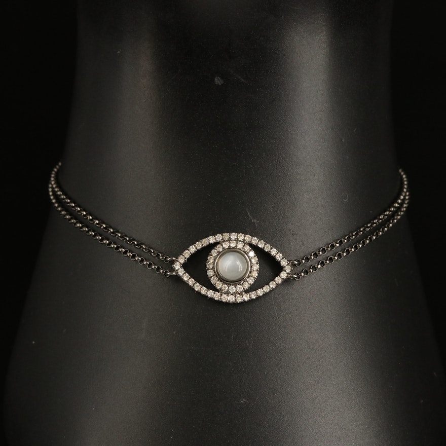 14K Moonstone and Diamond Evil Eye Bracelet