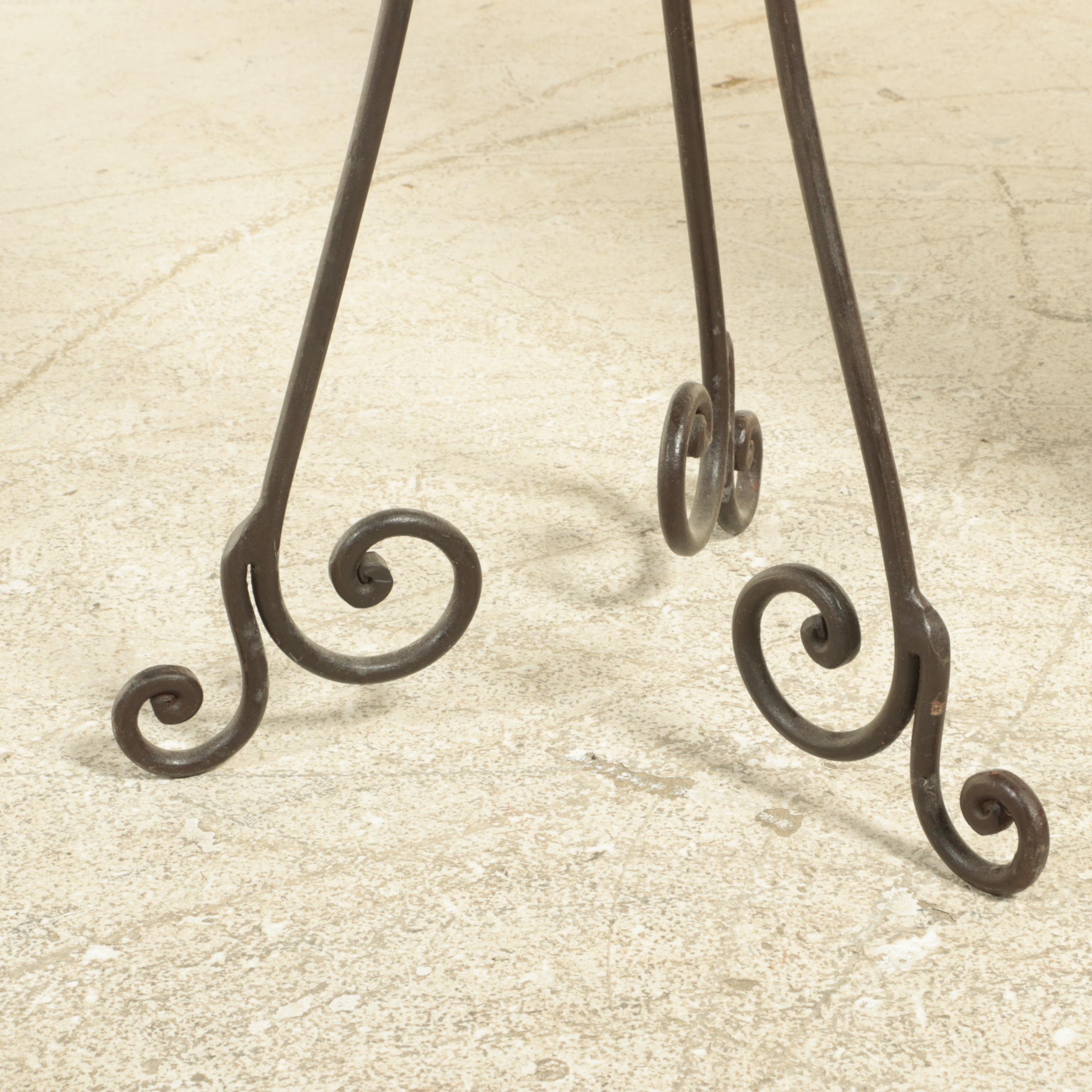 Patinated Metal and Scrolled Iron Side Table