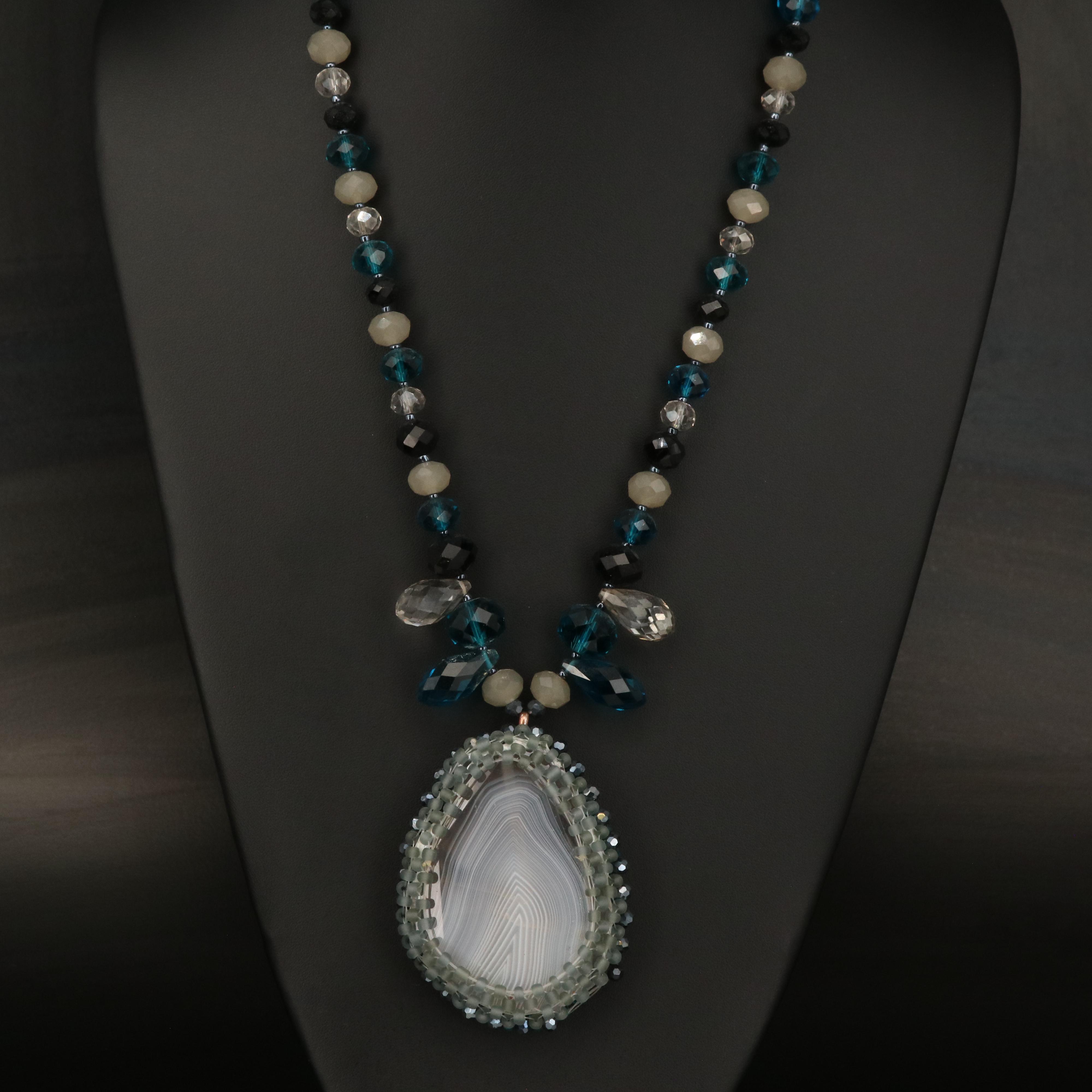 Agate, Faux Pearl and Rhinestone Necklaces