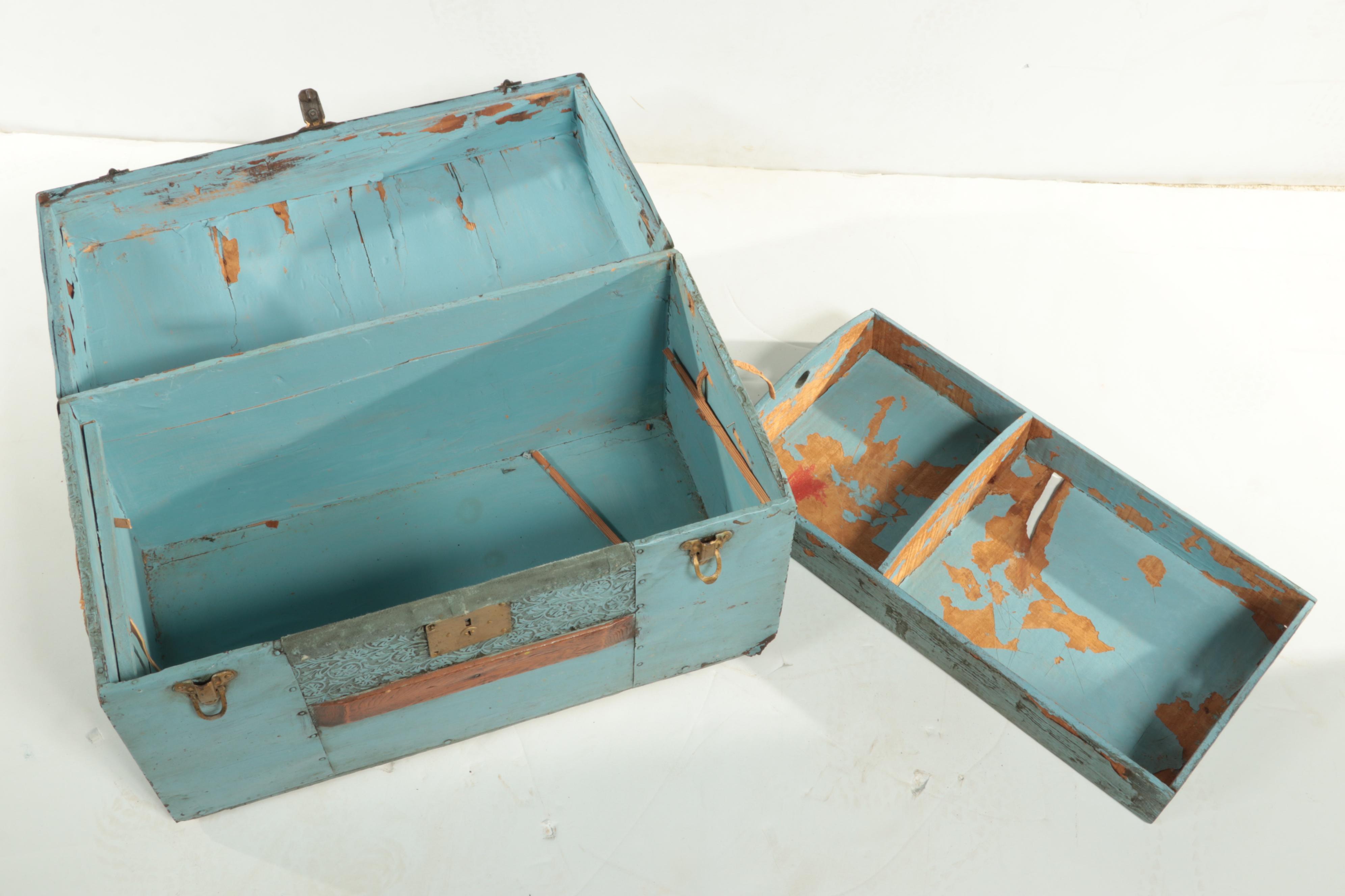 Late Victorian Slatted Wood and Metal-Clad Dome-Top Steamer Trunk