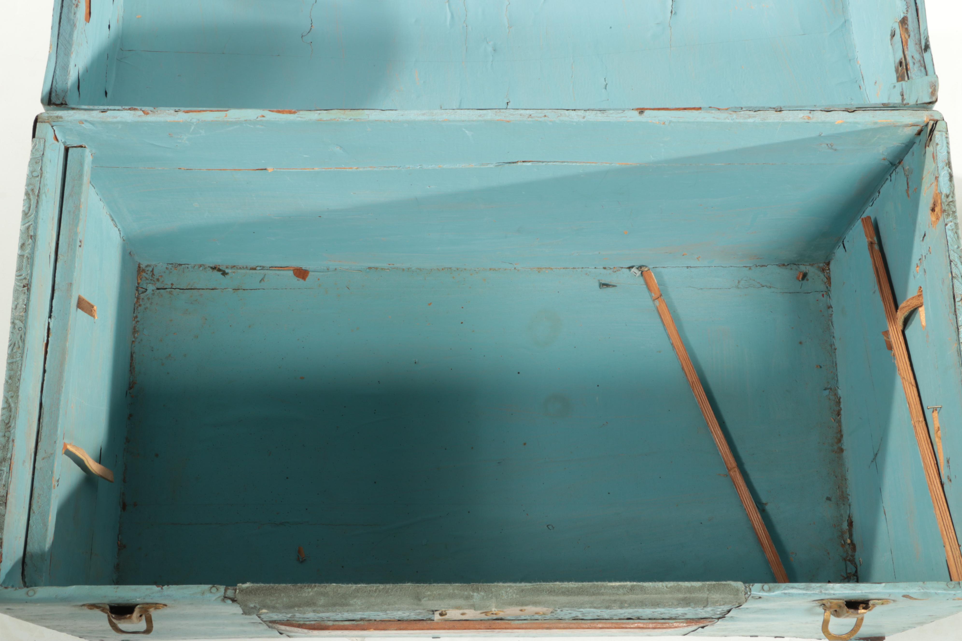 Late Victorian Slatted Wood and Metal-Clad Dome-Top Steamer Trunk