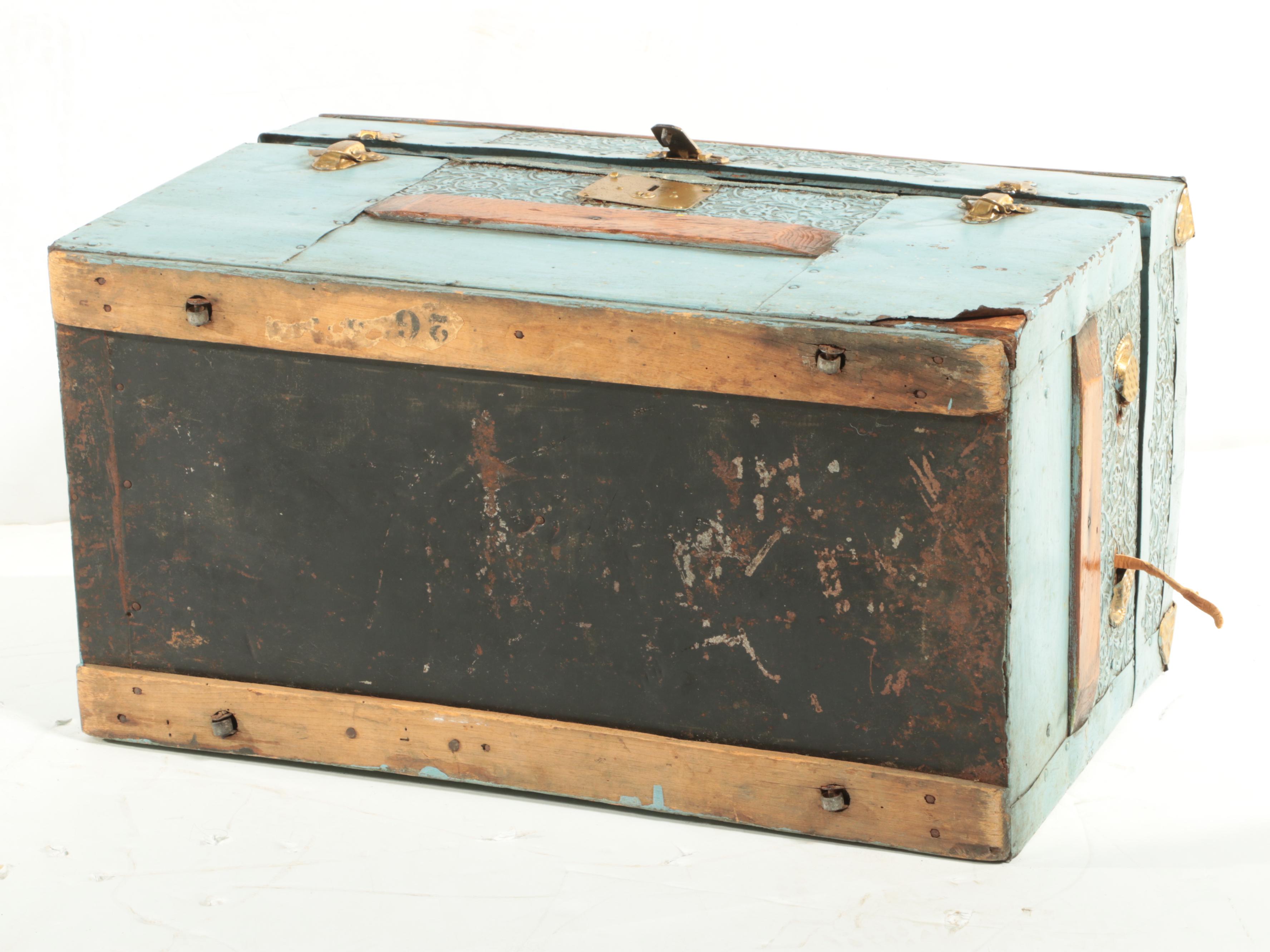 Late Victorian Slatted Wood and Metal-Clad Dome-Top Steamer Trunk