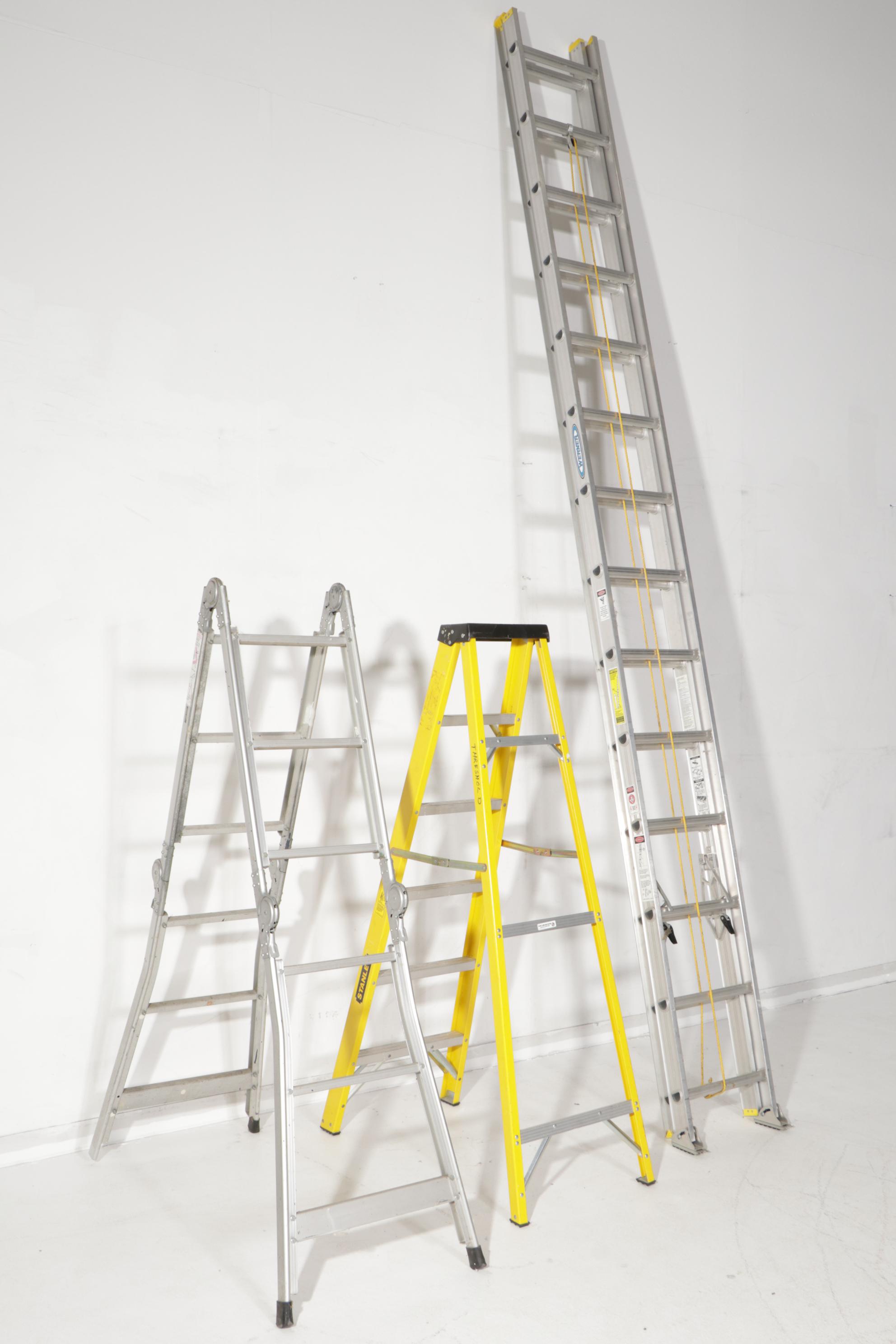 Werner 28' Extension Ladder with Stanley and Other Step Ladder