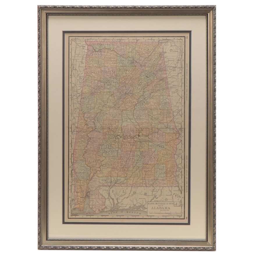 Rand, McNally & Co. Wax Engraving "Map of Alabama" Late 19th Century