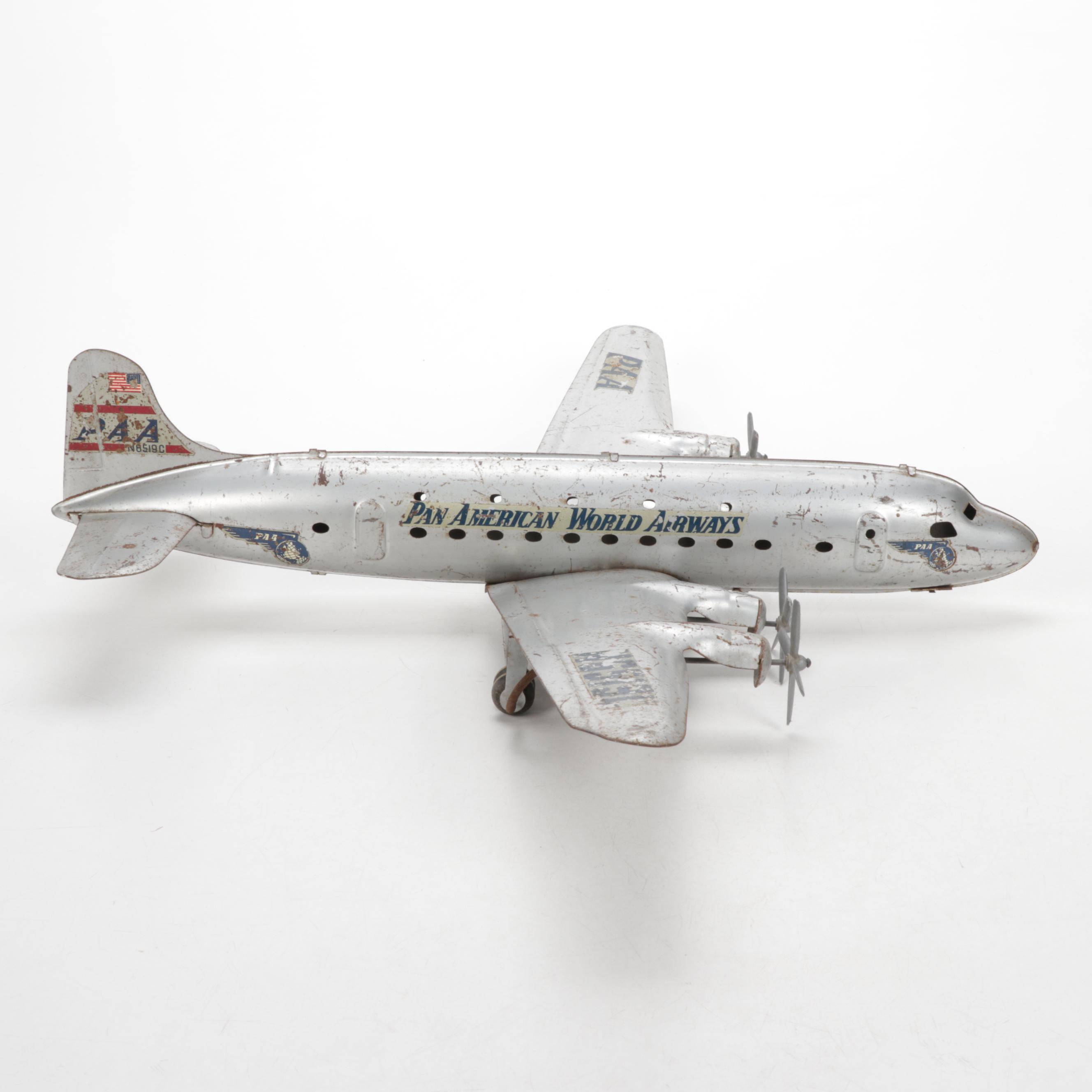 Marx Pressed Metal Pan Am Toy Airplane, Mid 20th Century