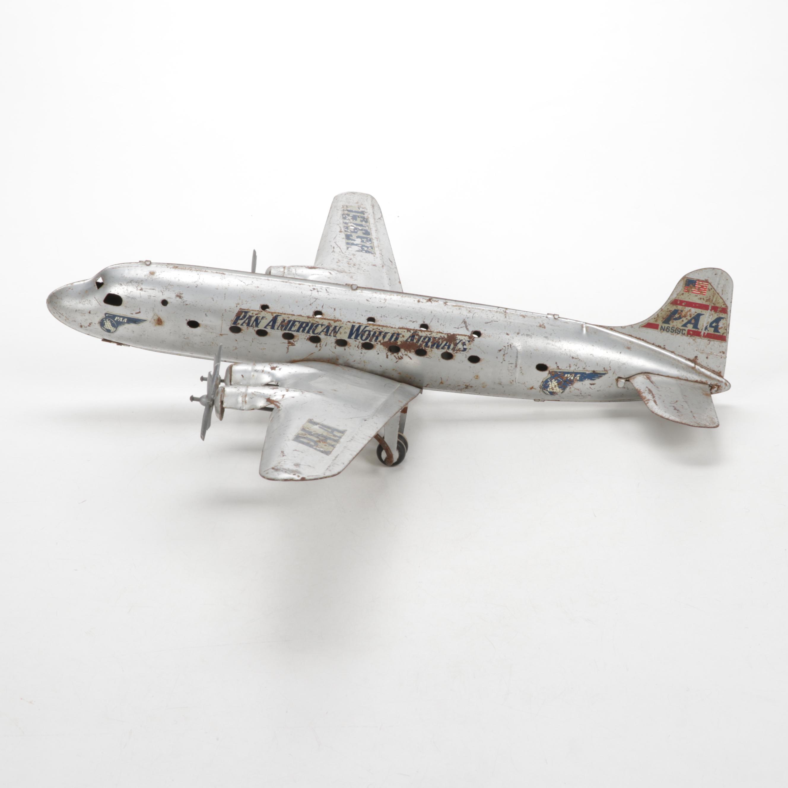 Marx Pressed Metal Pan Am Toy Airplane, Mid 20th Century