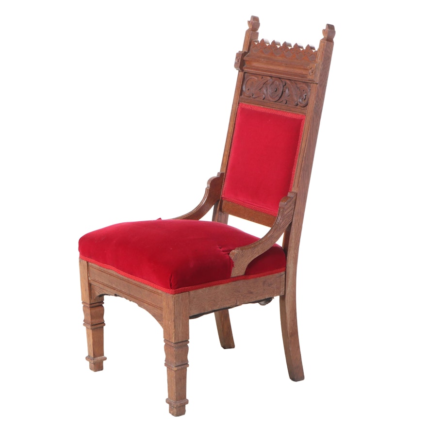 Victorian Carved and Quartersawn Oak Side Chair, Late 19th Century