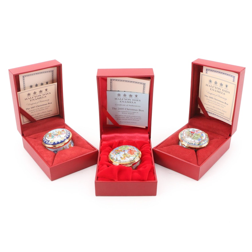 Halcyon Days Porcelain Enamel and Metal Christmas Boxes