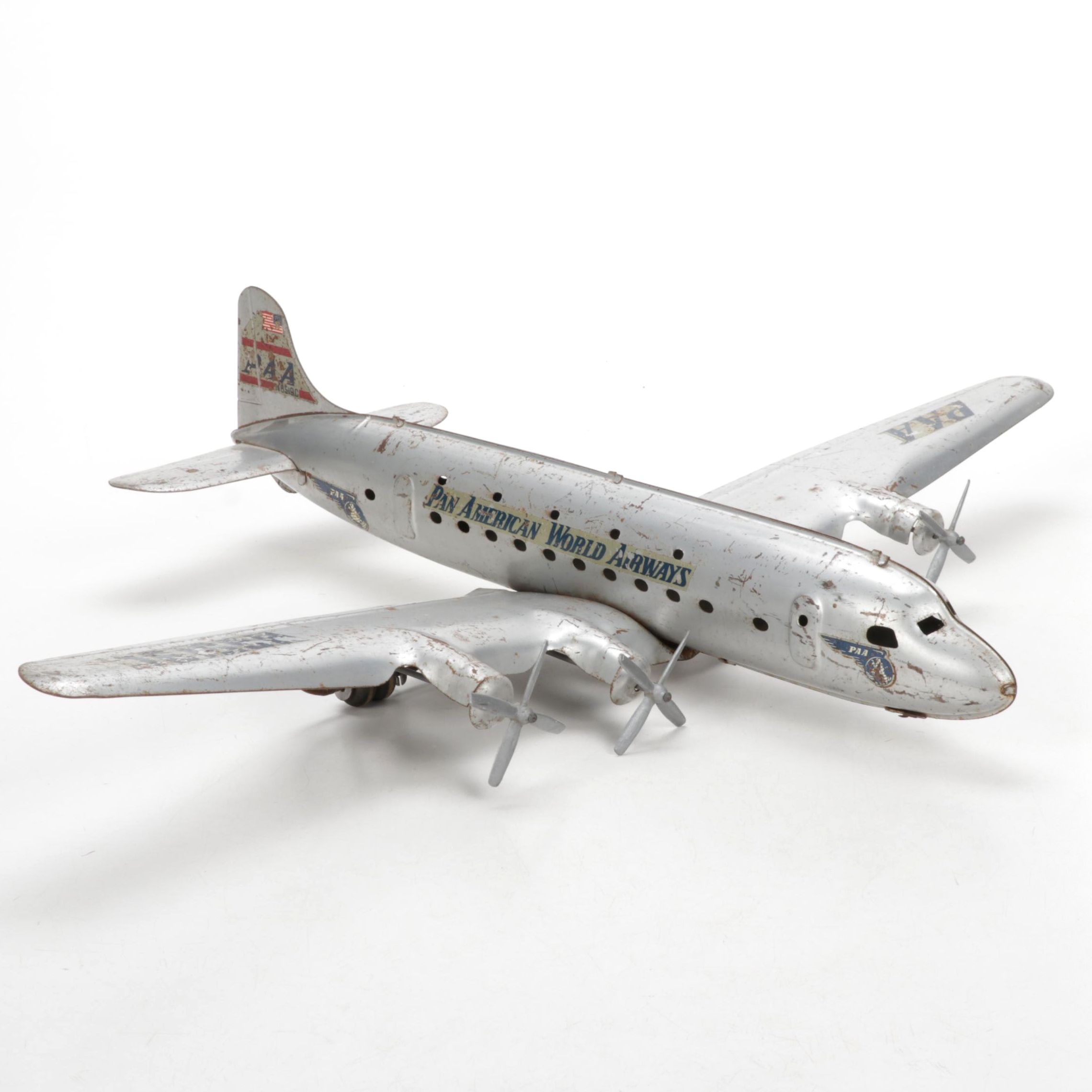 Marx Pressed Metal Pan Am Toy Airplane, Mid 20th Century