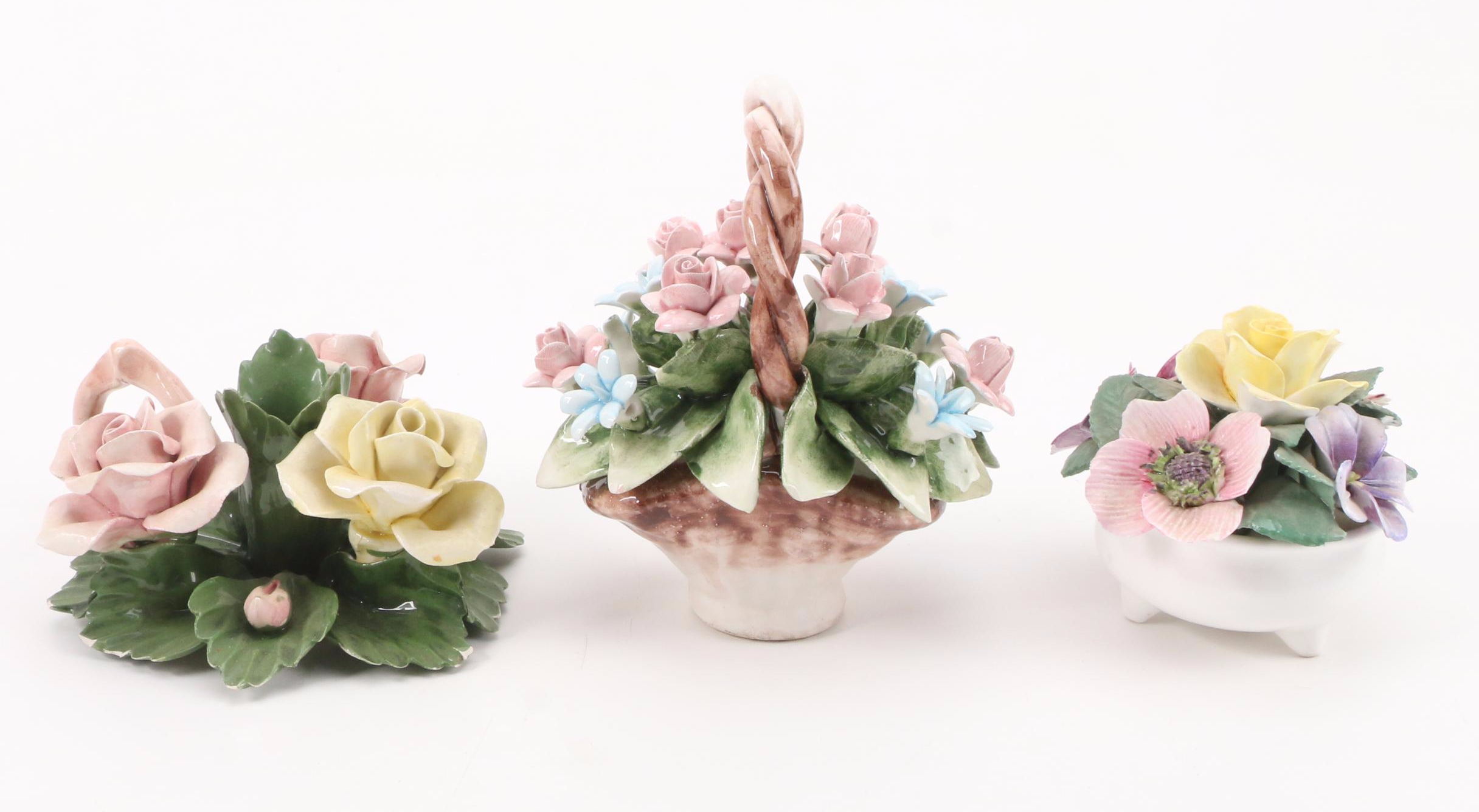 Capodimonte, Crown Staffordshire and Boehm Porcelain Flower Figurines