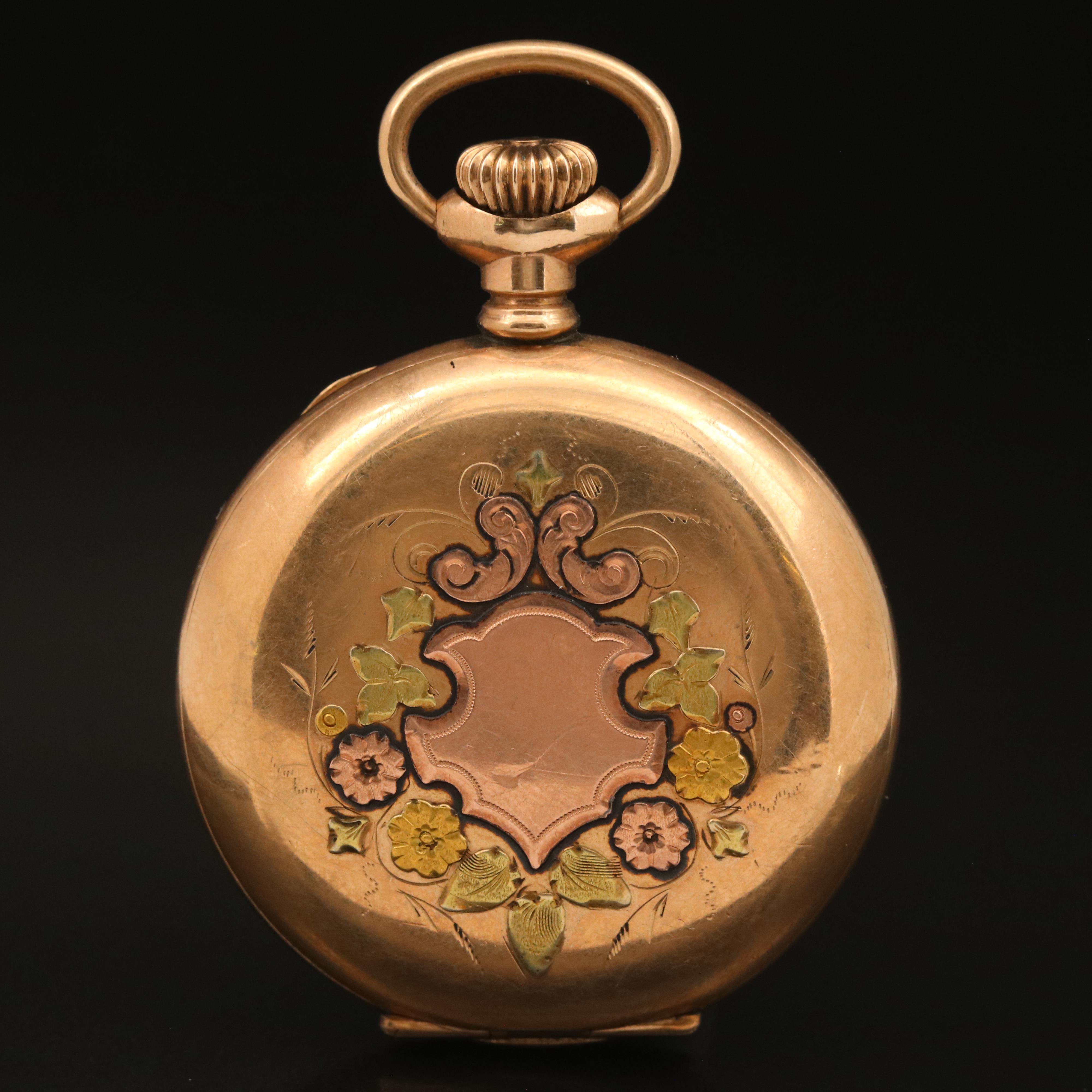 1898 Waltham Multi-Color Gold-Filled Diamond Pocket Watch