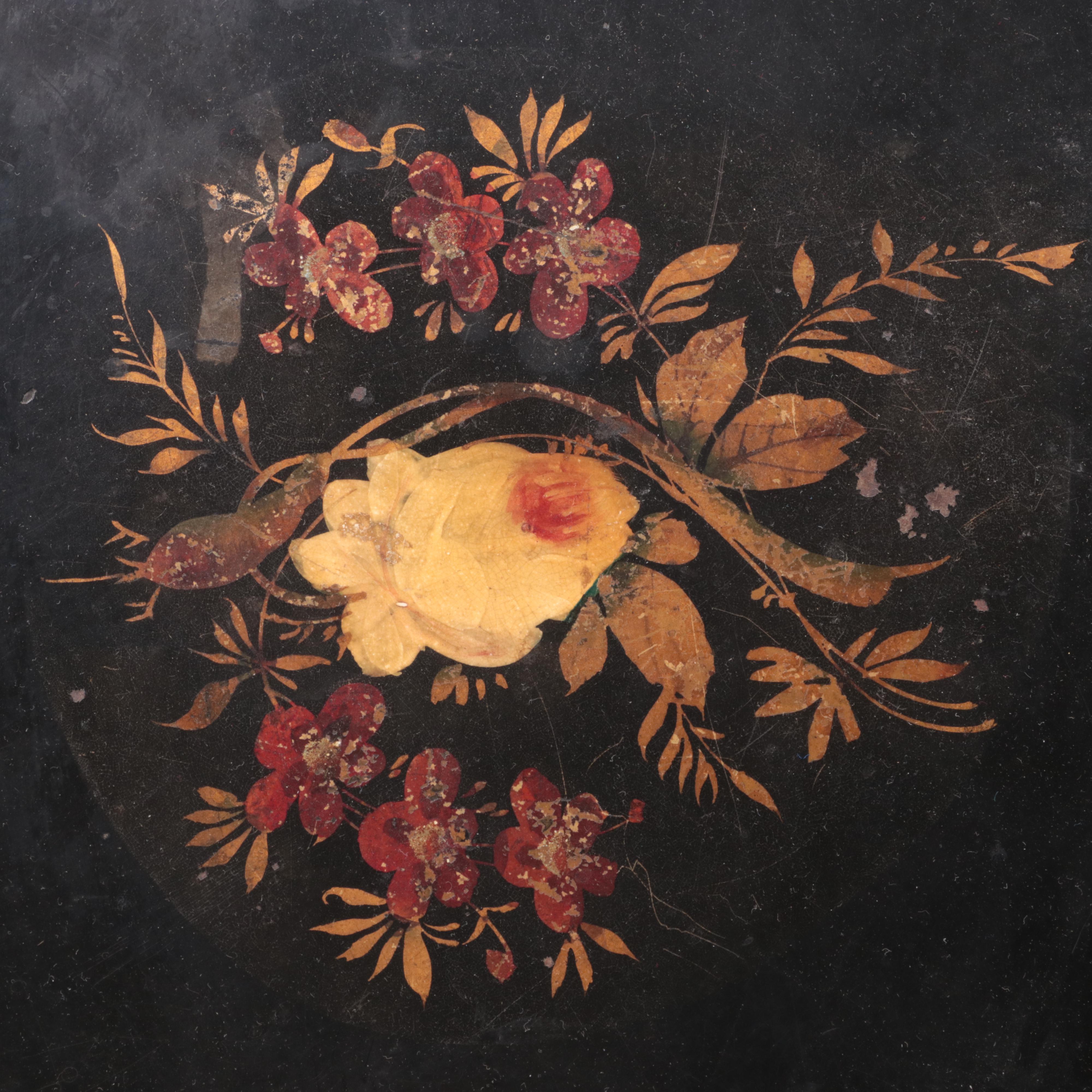 English Tole Painted Tray on Folding Wood Stand