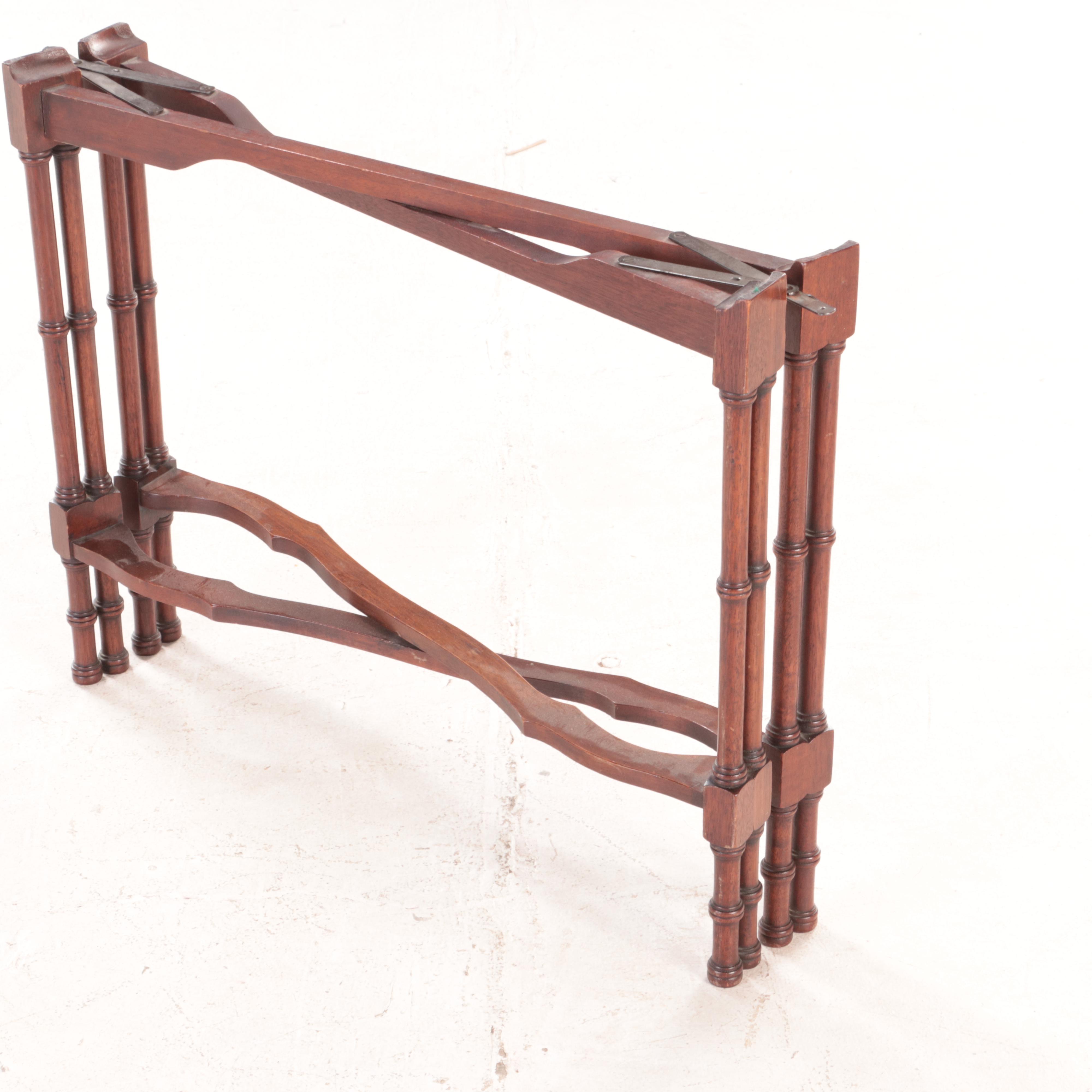 English Tole Painted Tray on Folding Wood Stand
