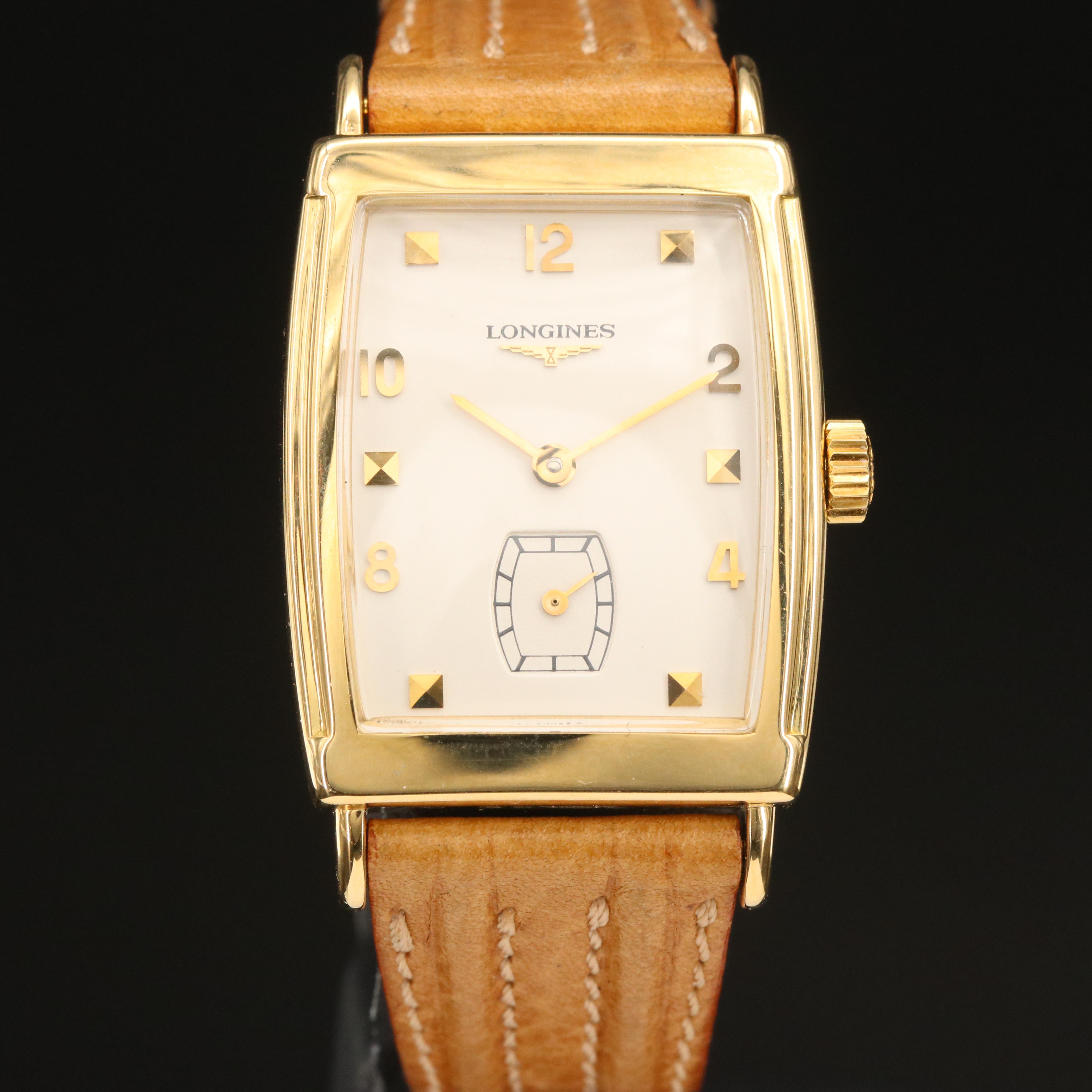 18K Longines Tank Style Stem Wind Watch