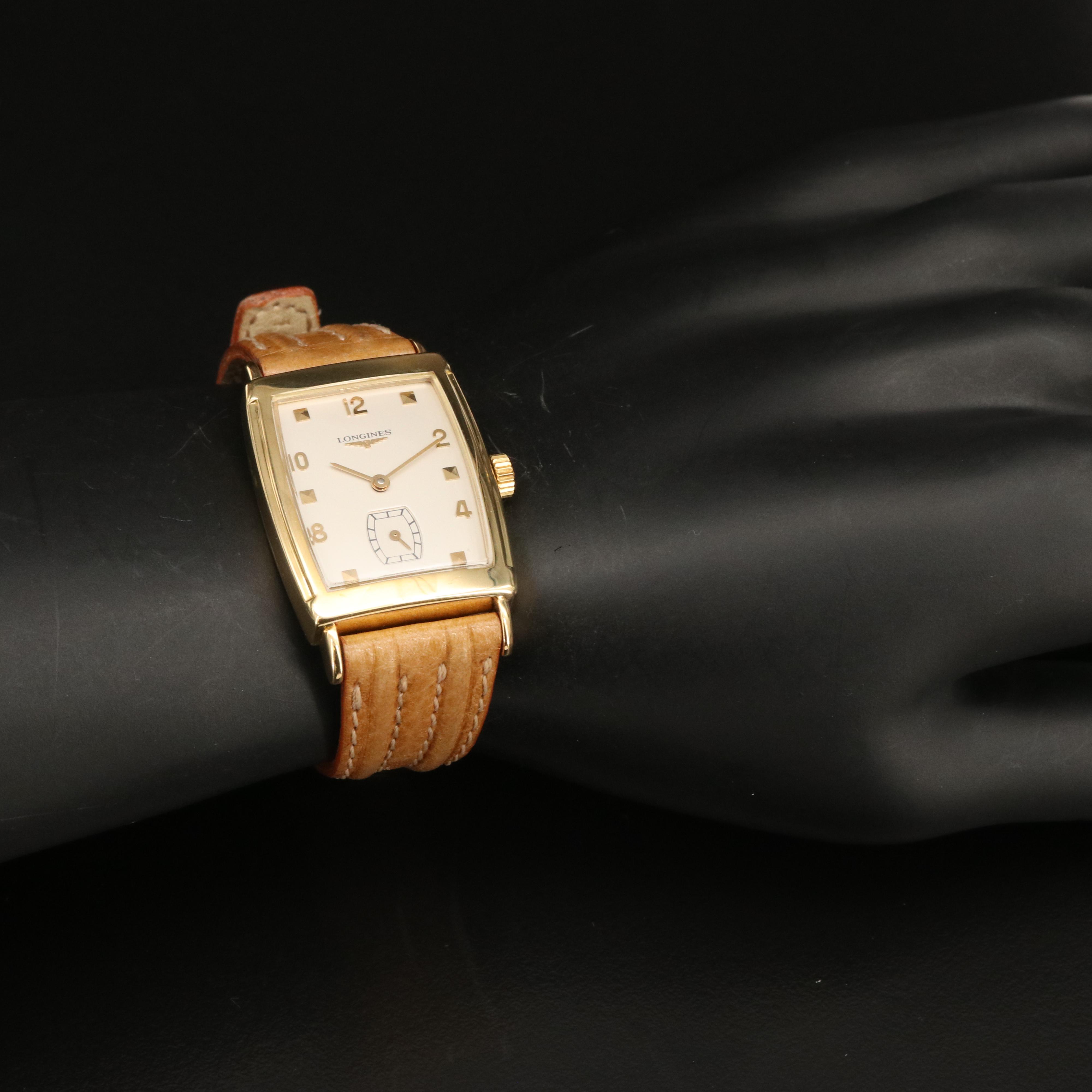 18K Longines Tank Style Stem Wind Watch