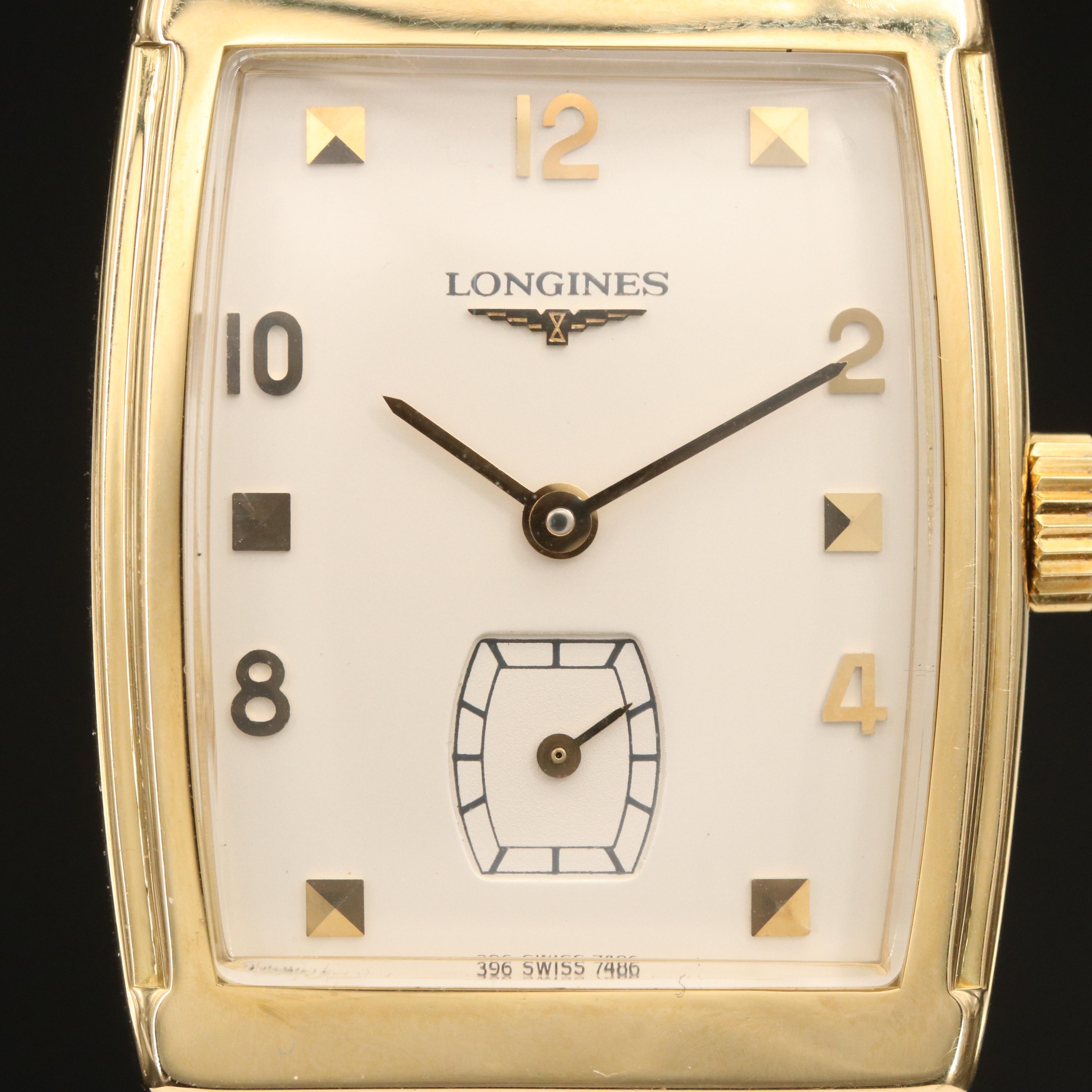 18K Longines Tank Style Stem Wind Watch