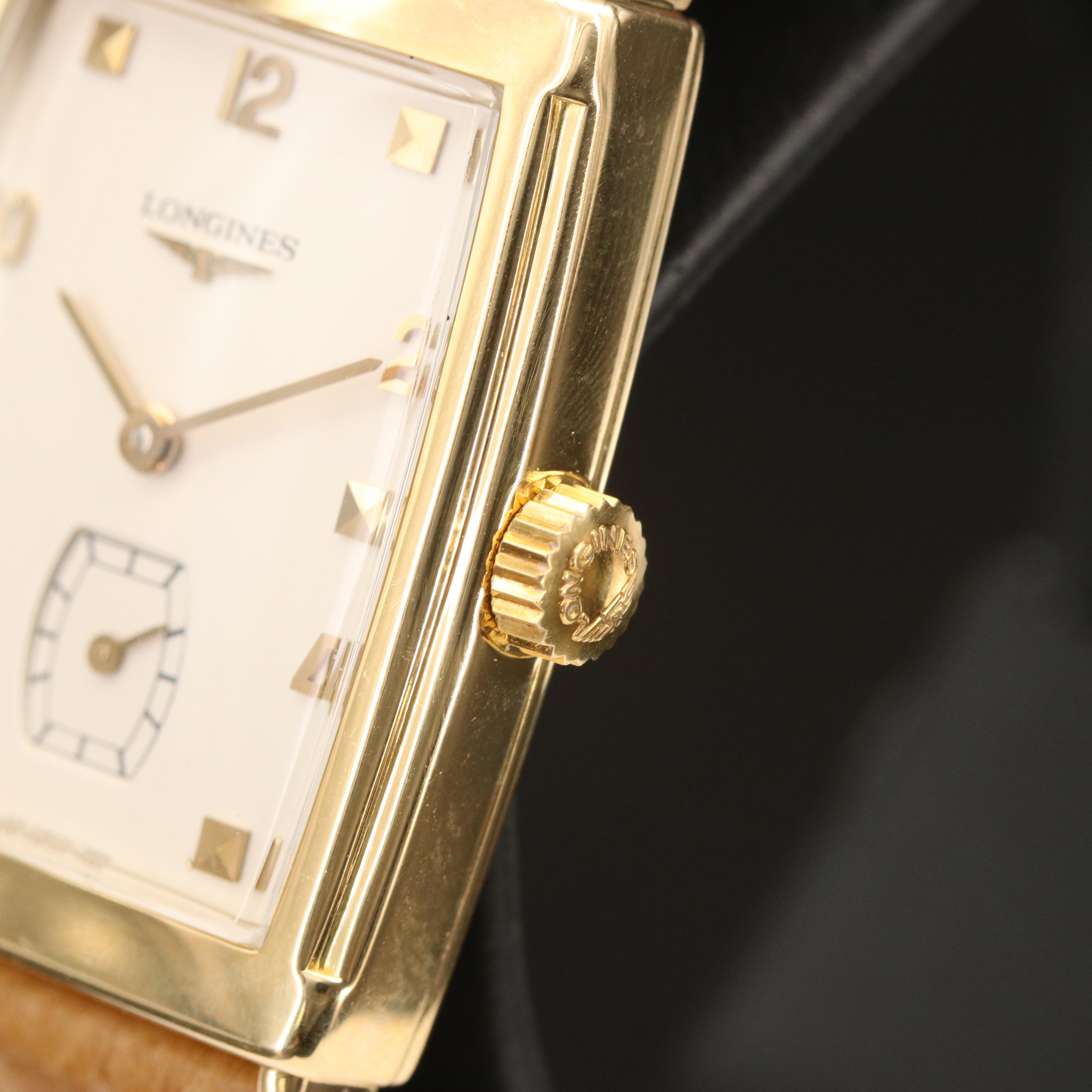 18K Longines Tank Style Stem Wind Watch