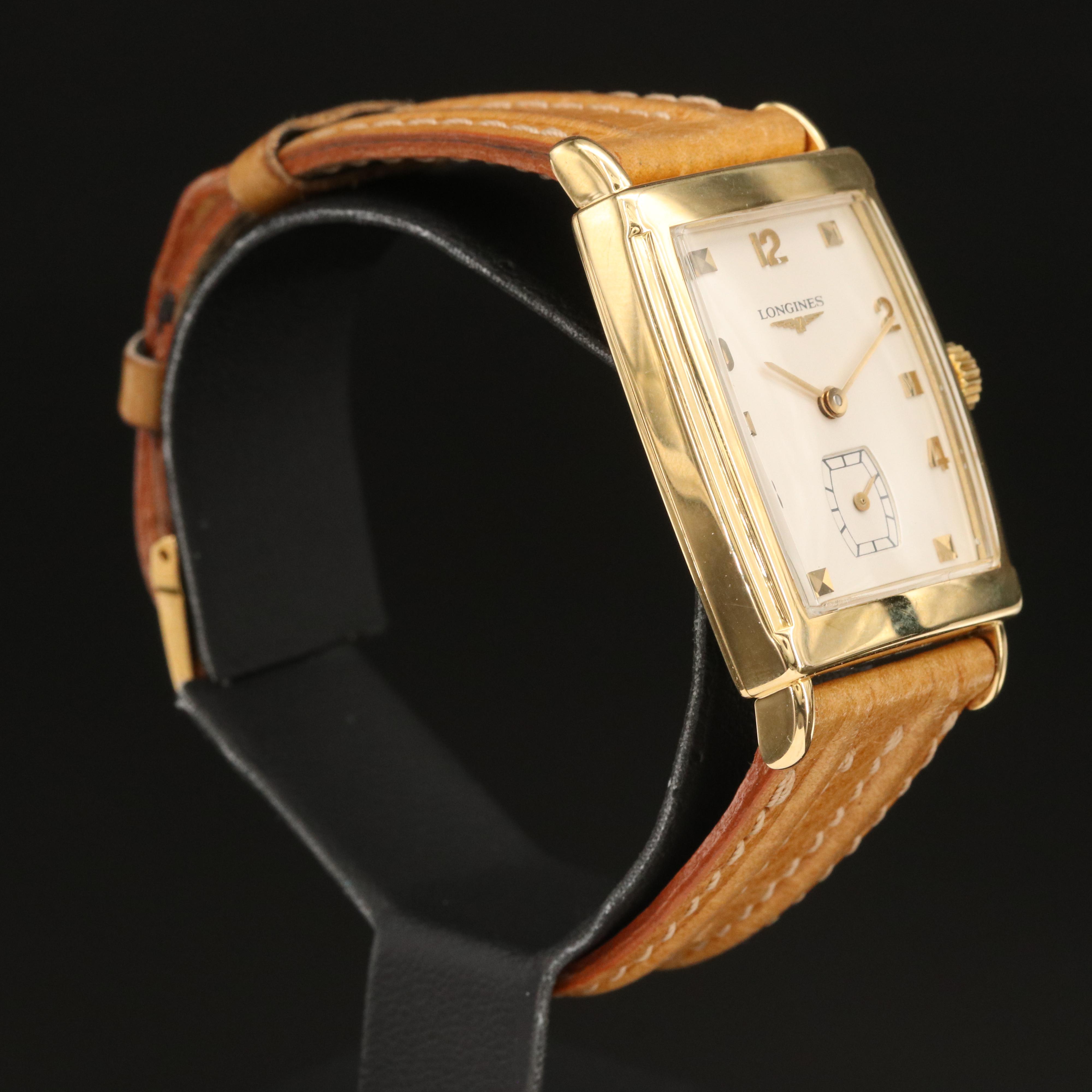 18K Longines Tank Style Stem Wind Watch