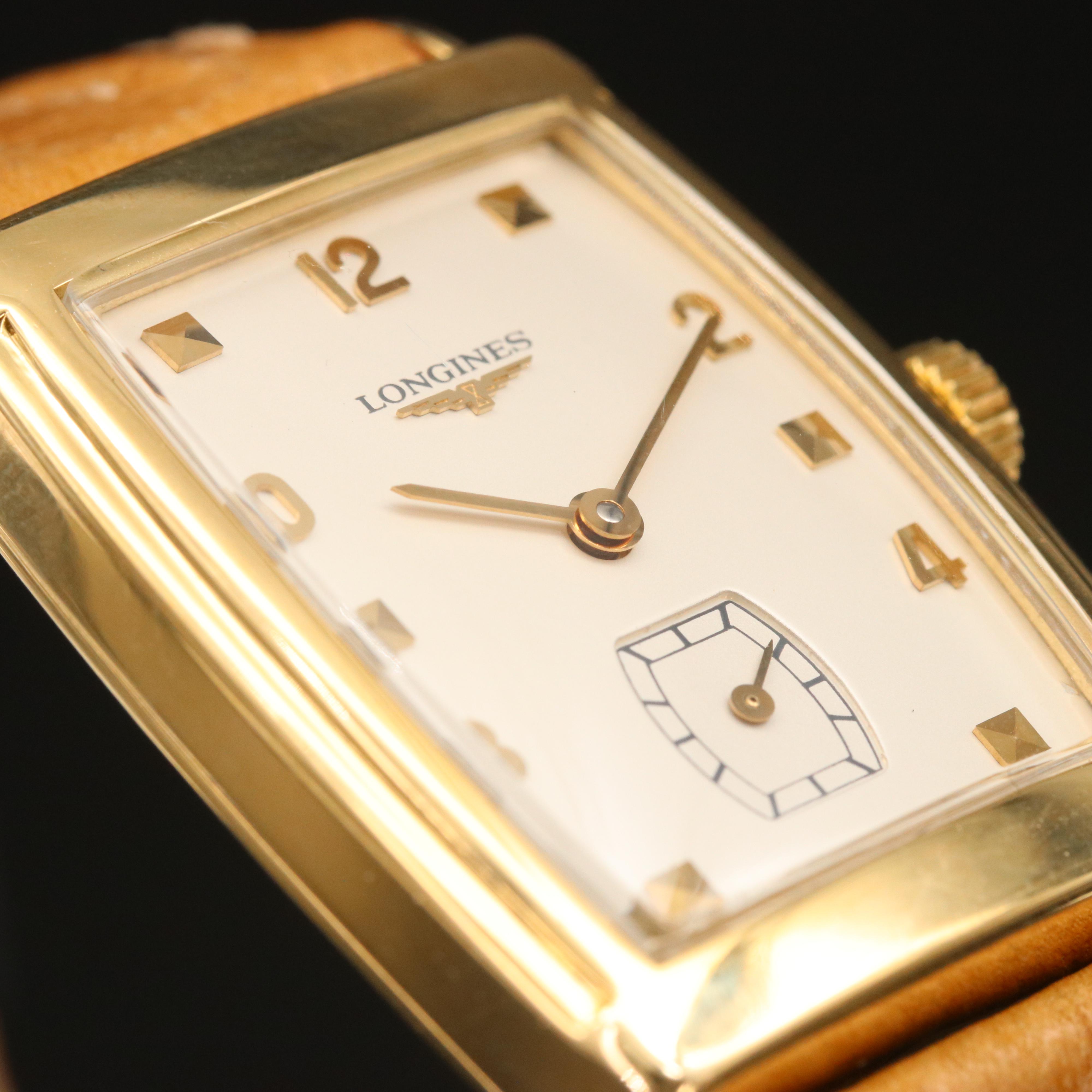 18K Longines Tank Style Stem Wind Watch