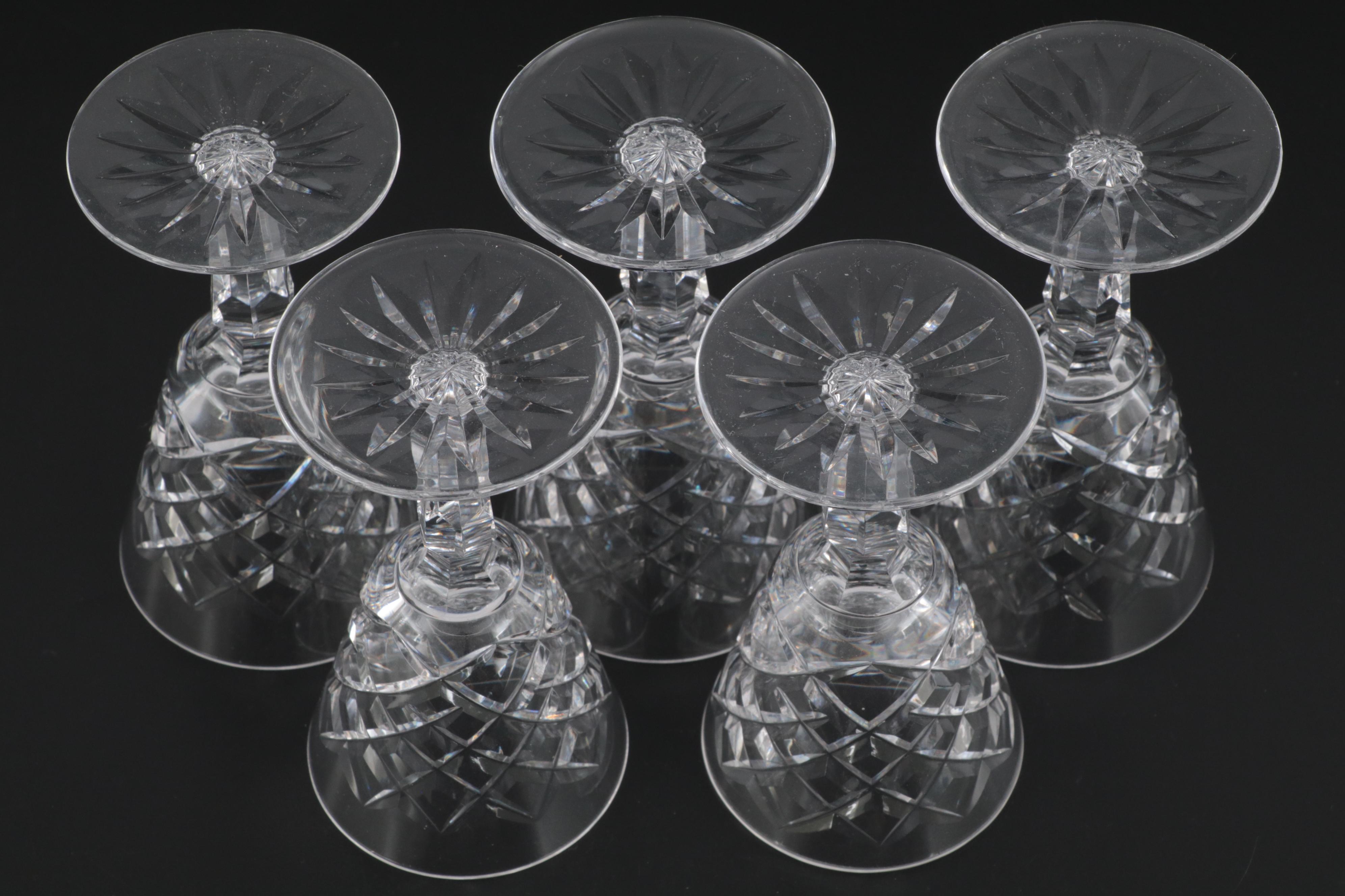 Waterford "Glandore" Decanter and "Tyrone" Crystal Cordial Glasses