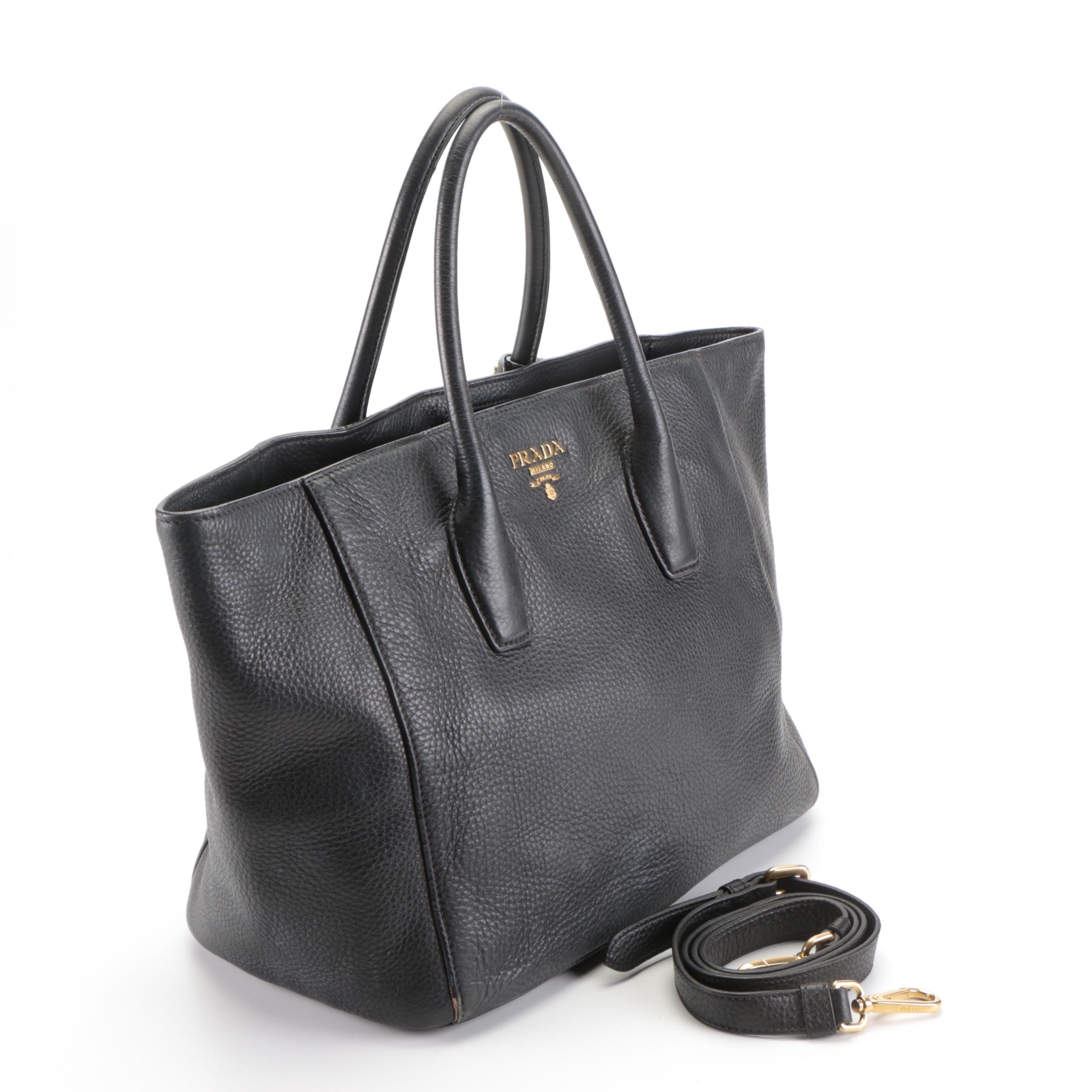 Prada Black Daino Leather Two-Way Tote