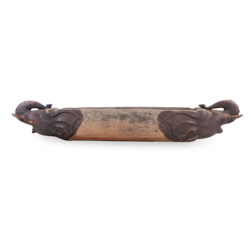 Indonesian Dugout Canoe with Carved Elephant Prows, Early to Mid-20th C.