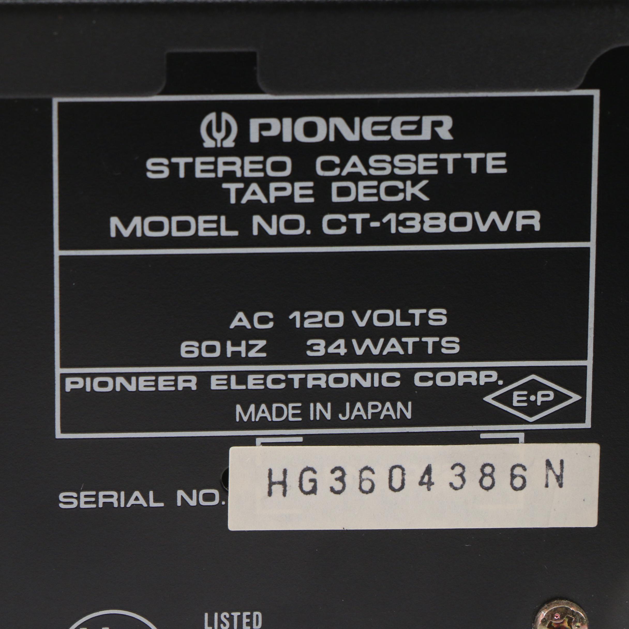 Pioneer Stereo Receiver, Cassette Tape Deck and 6-Disc CD Player, 1990s