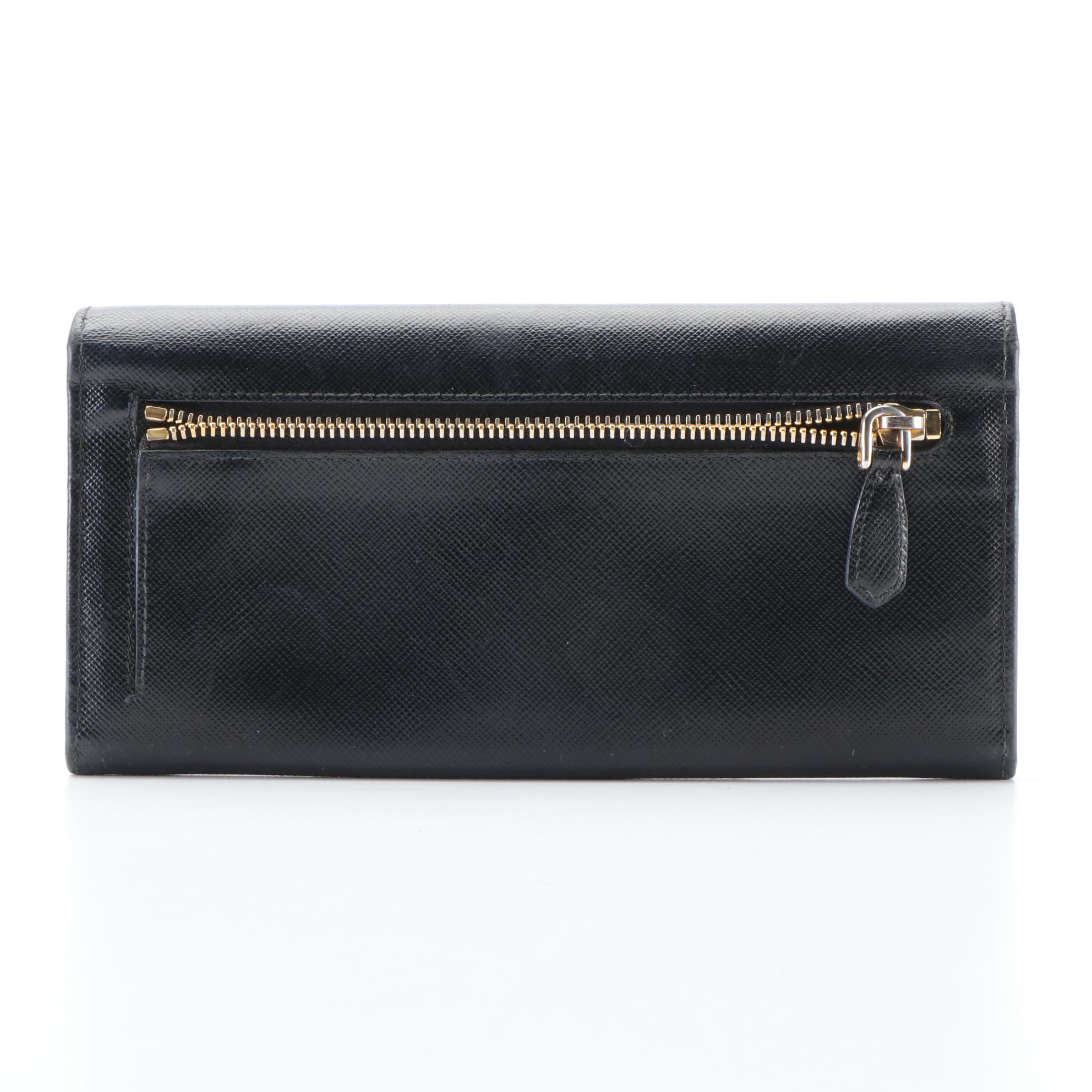 Prada Continental Wallet in Black Saffiano Leather