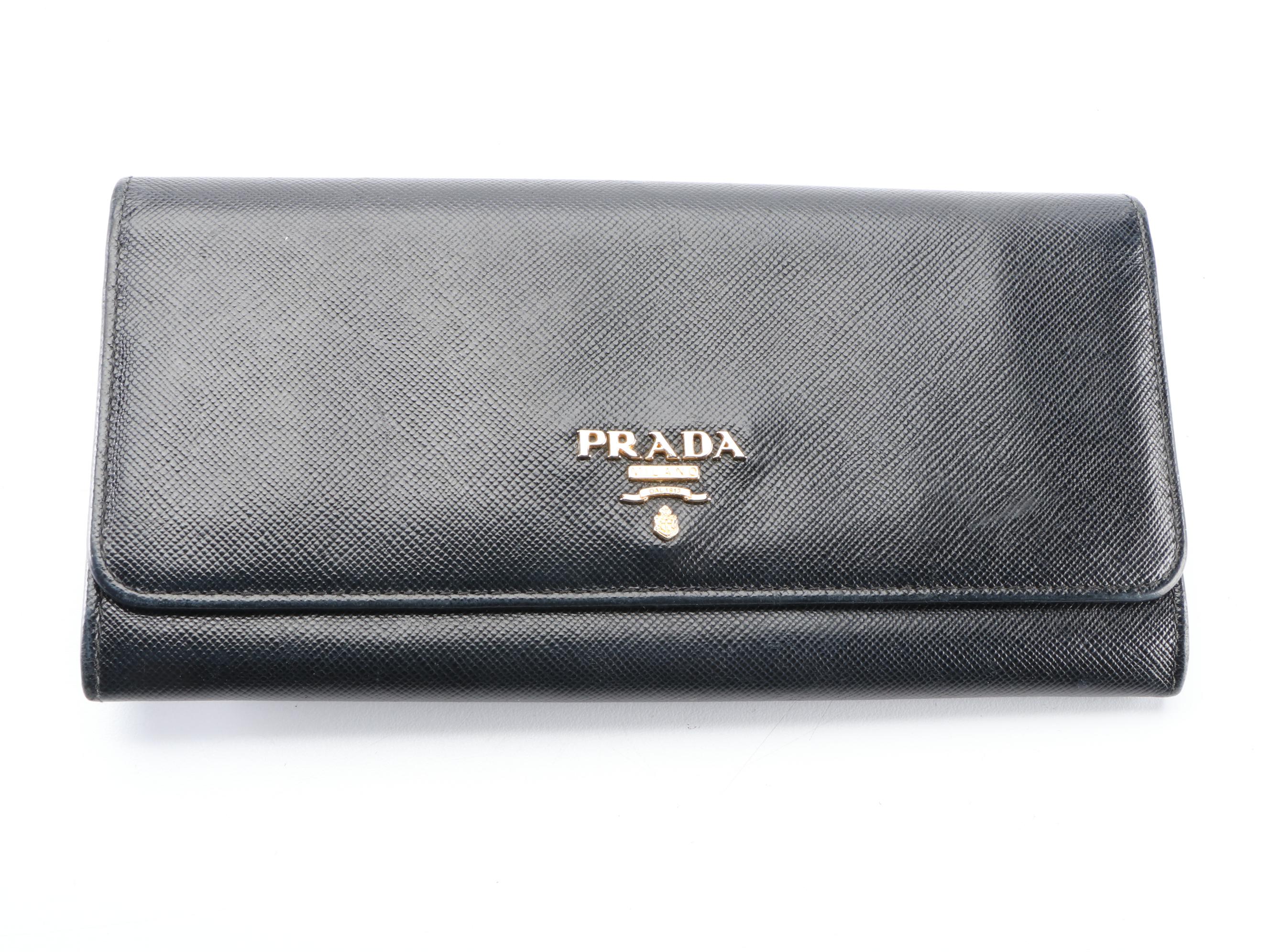 Prada Continental Wallet in Black Saffiano Leather
