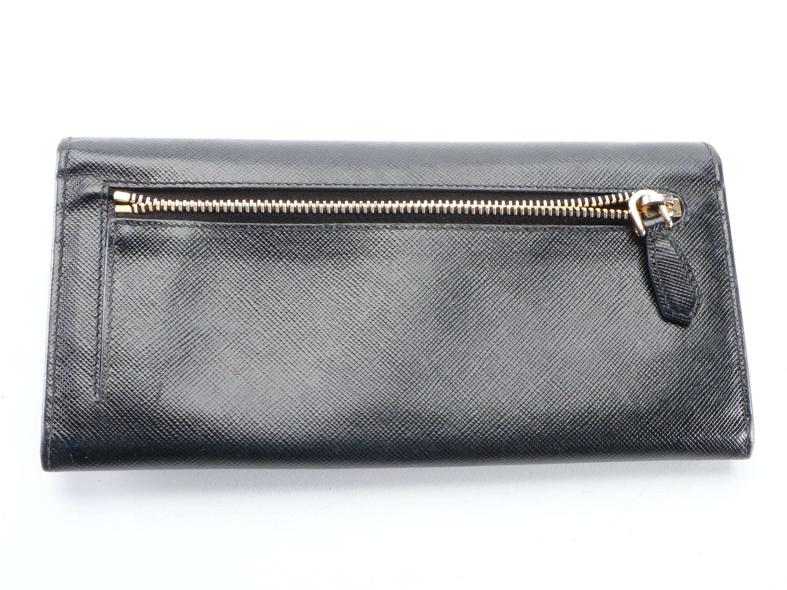 Prada Continental Wallet in Black Saffiano Leather