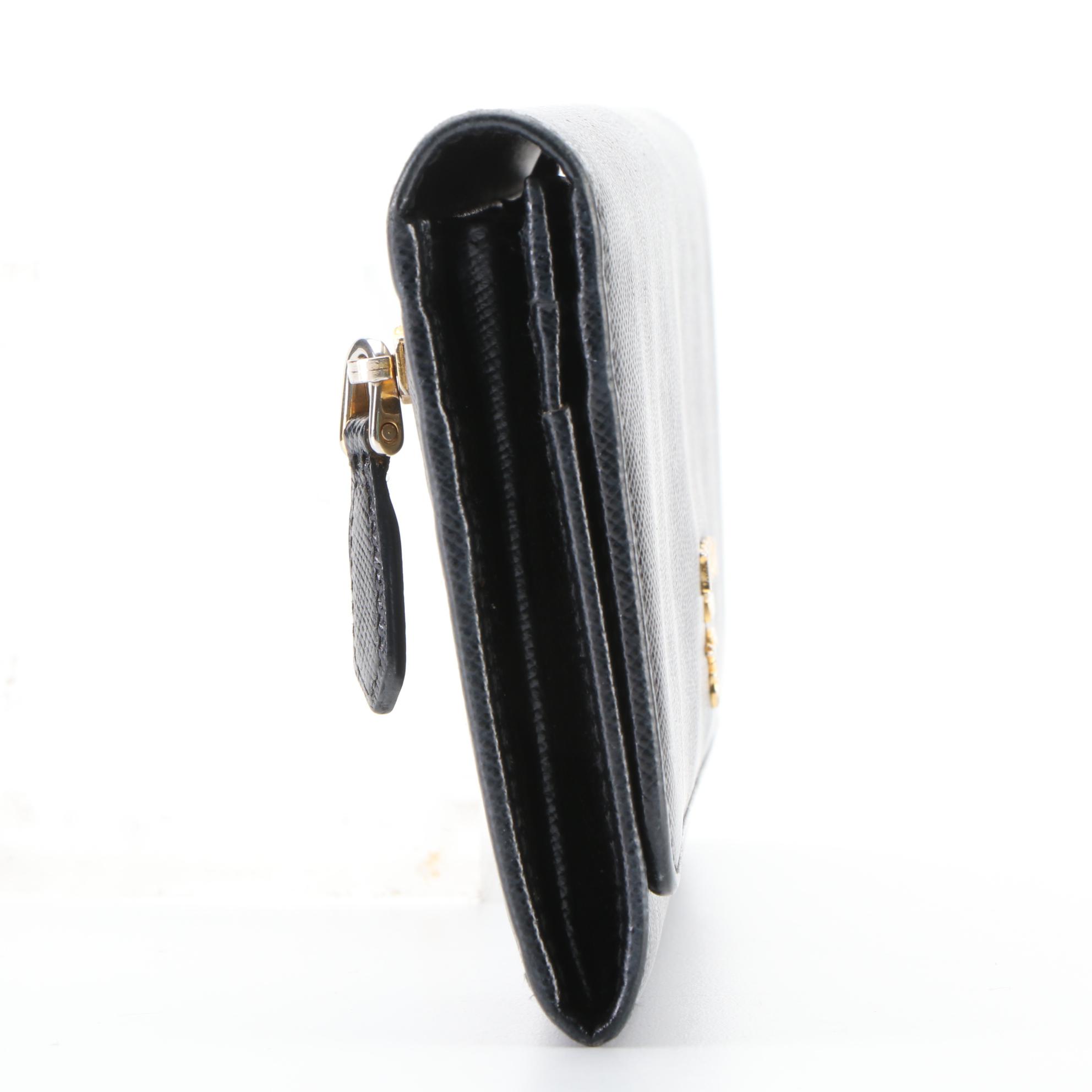 Prada Continental Wallet in Black Saffiano Leather