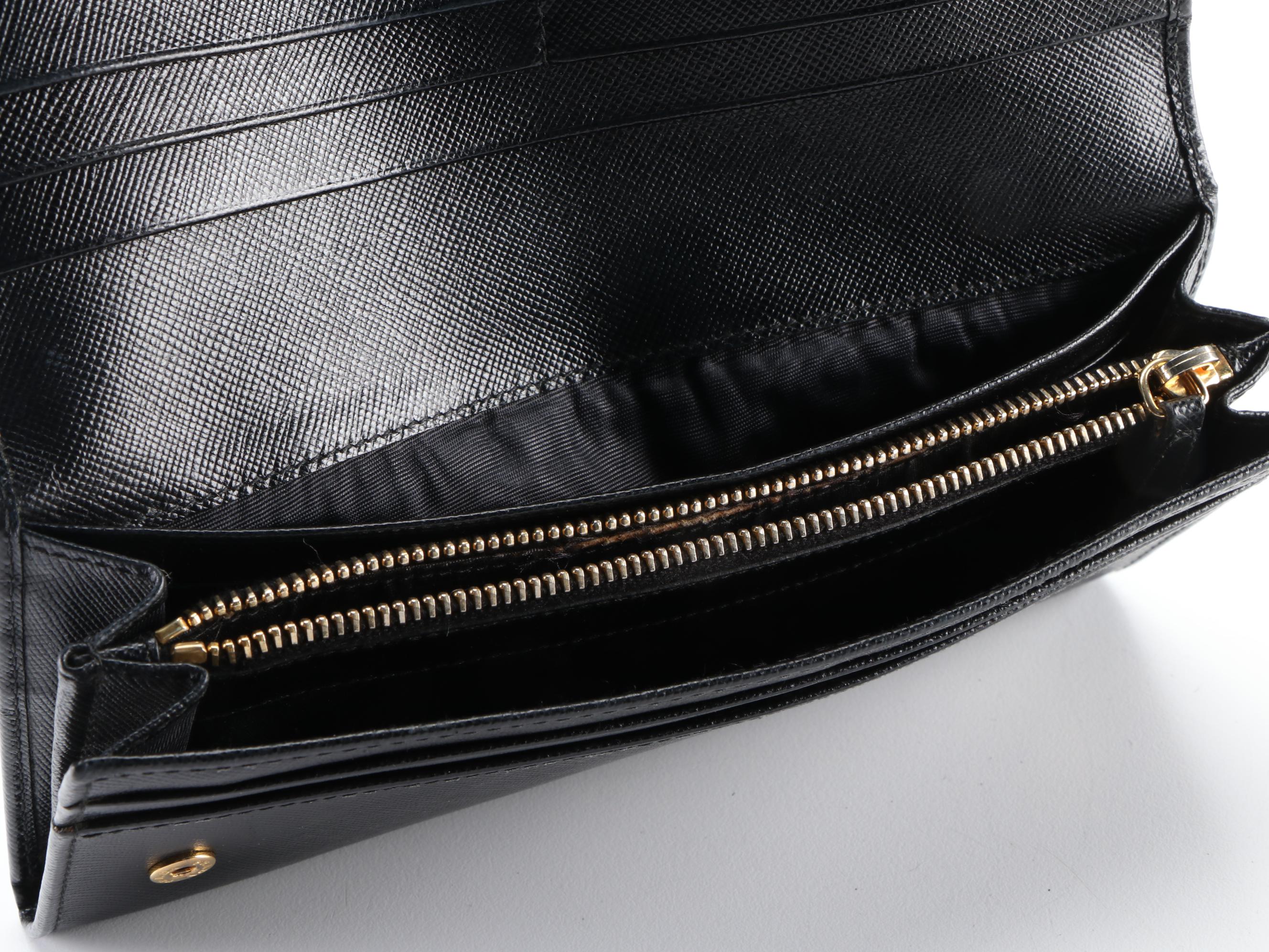 Prada Continental Wallet in Black Saffiano Leather