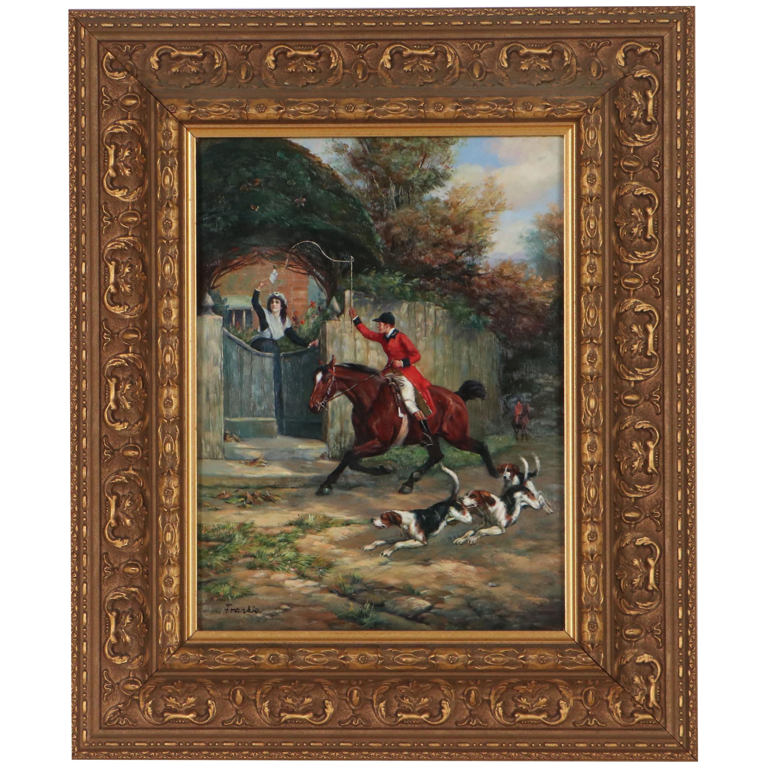 Oil Painting After Samuel Edmund Waller "The Huntsman's Courtship"
