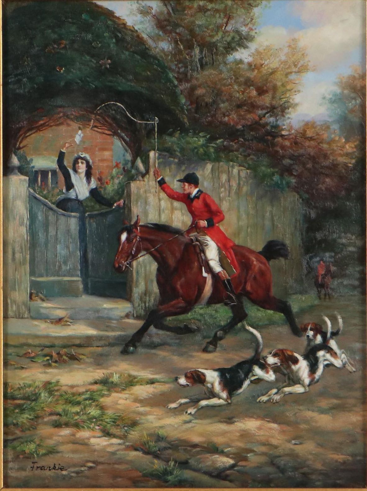 Oil Painting After Samuel Edmund Waller "The Huntsman's Courtship"