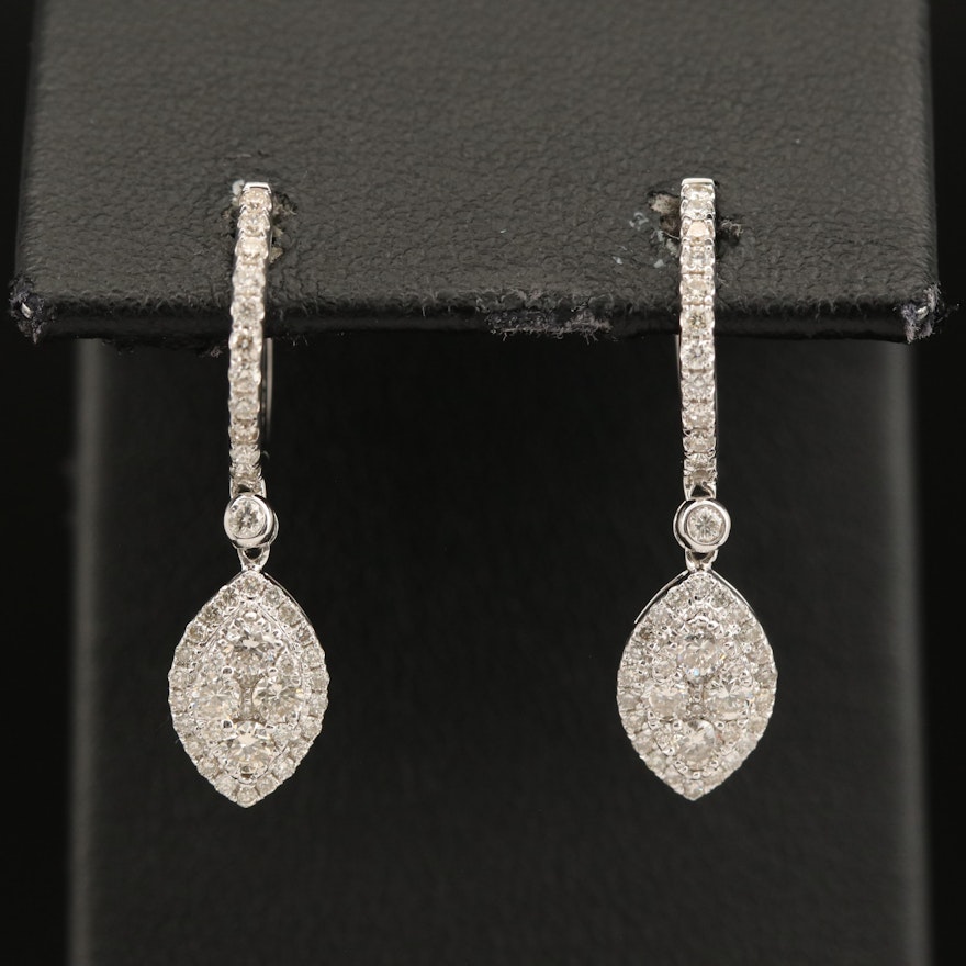 14K 0.72 CTW Diamond Drop Hoop Earrings