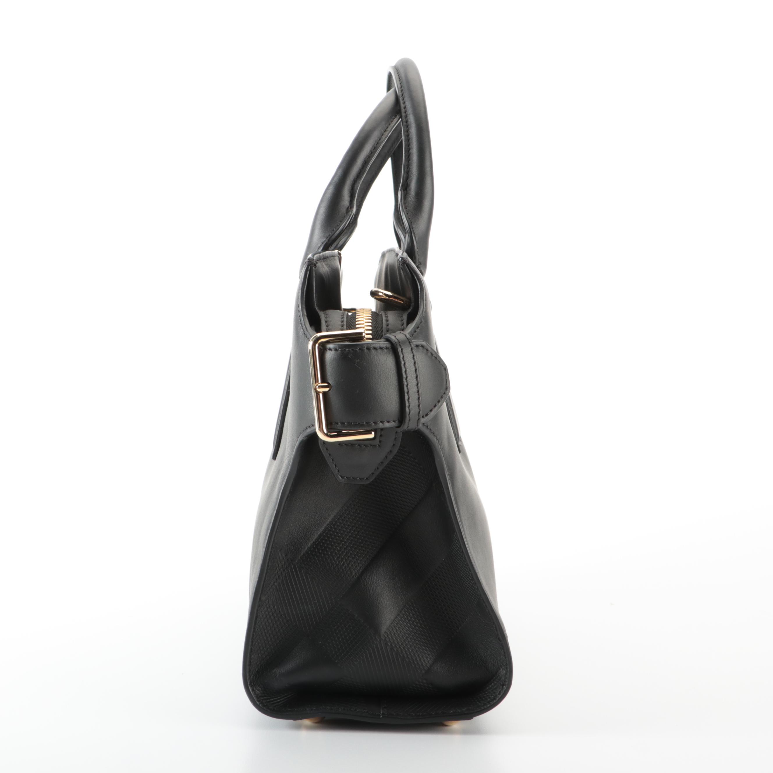Burberry Medium Clifton Convertible Tote in Smooth Black Calfskin with Strap