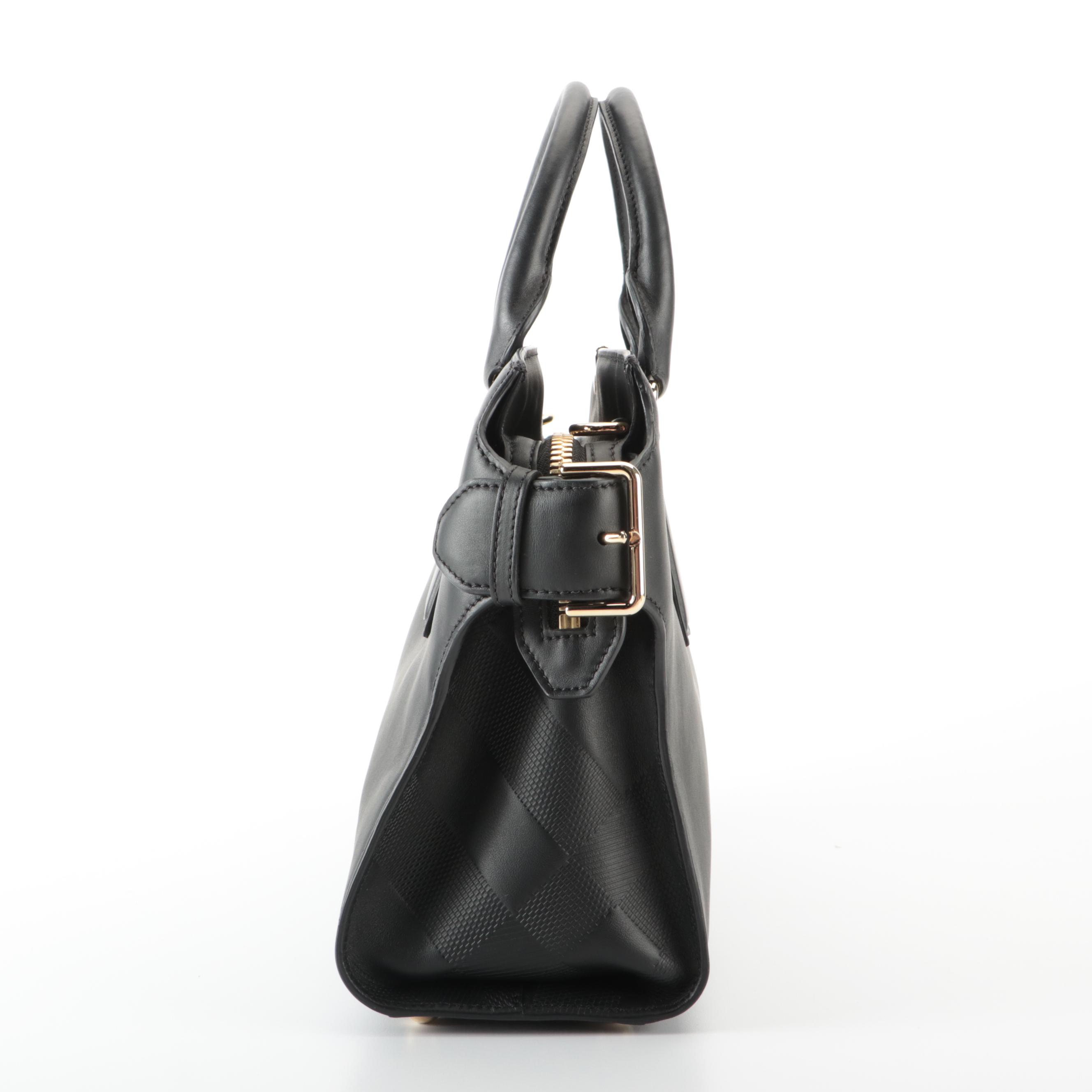 Burberry Medium Clifton Convertible Tote in Smooth Black Calfskin with Strap