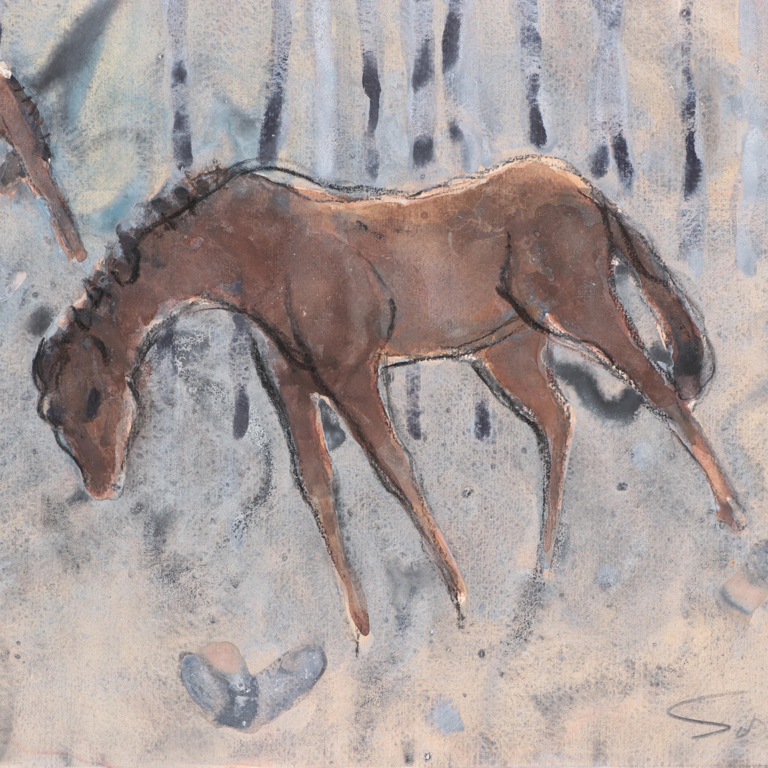 Walter Sorge Watercolor Painting of Horses