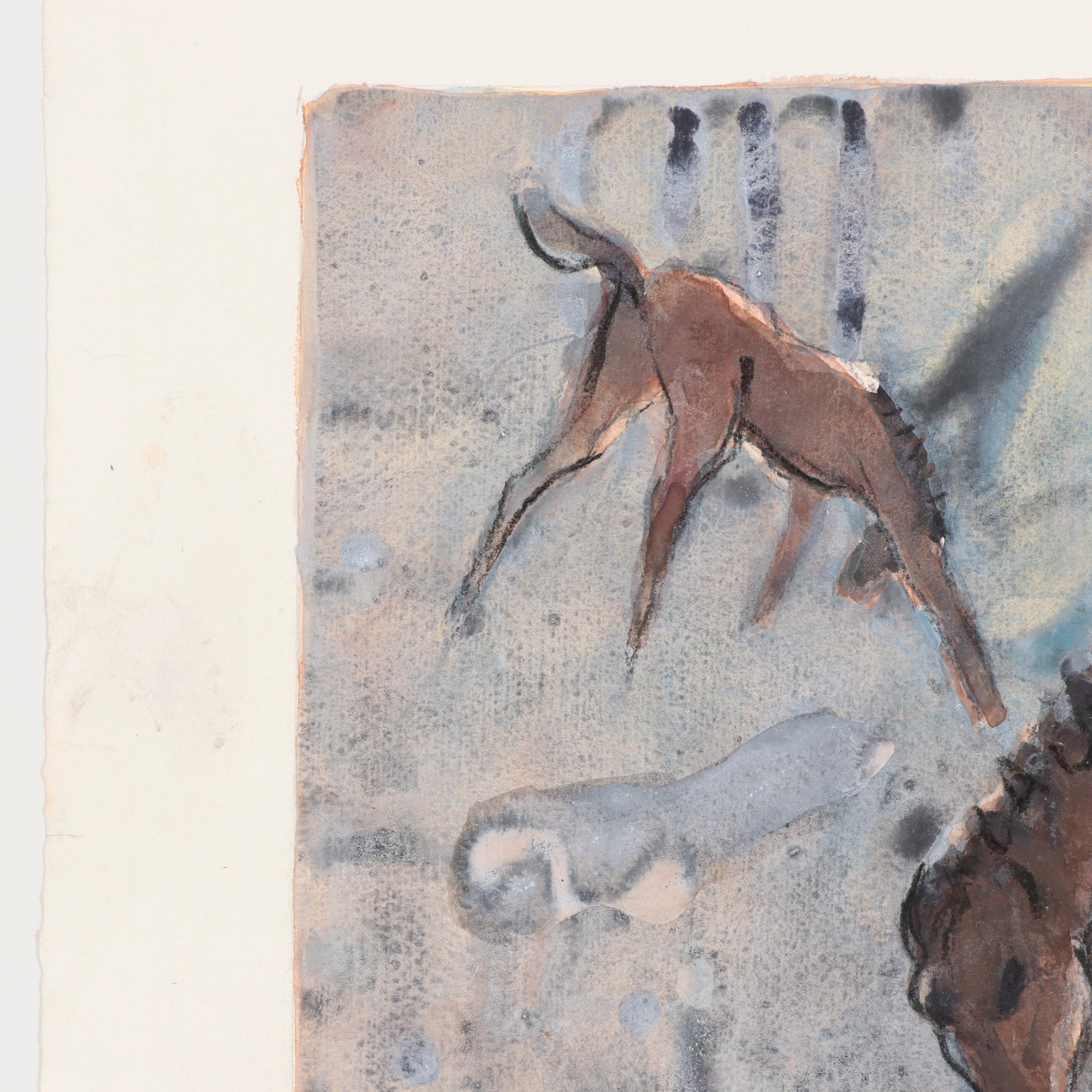 Walter Sorge Watercolor Painting of Horses