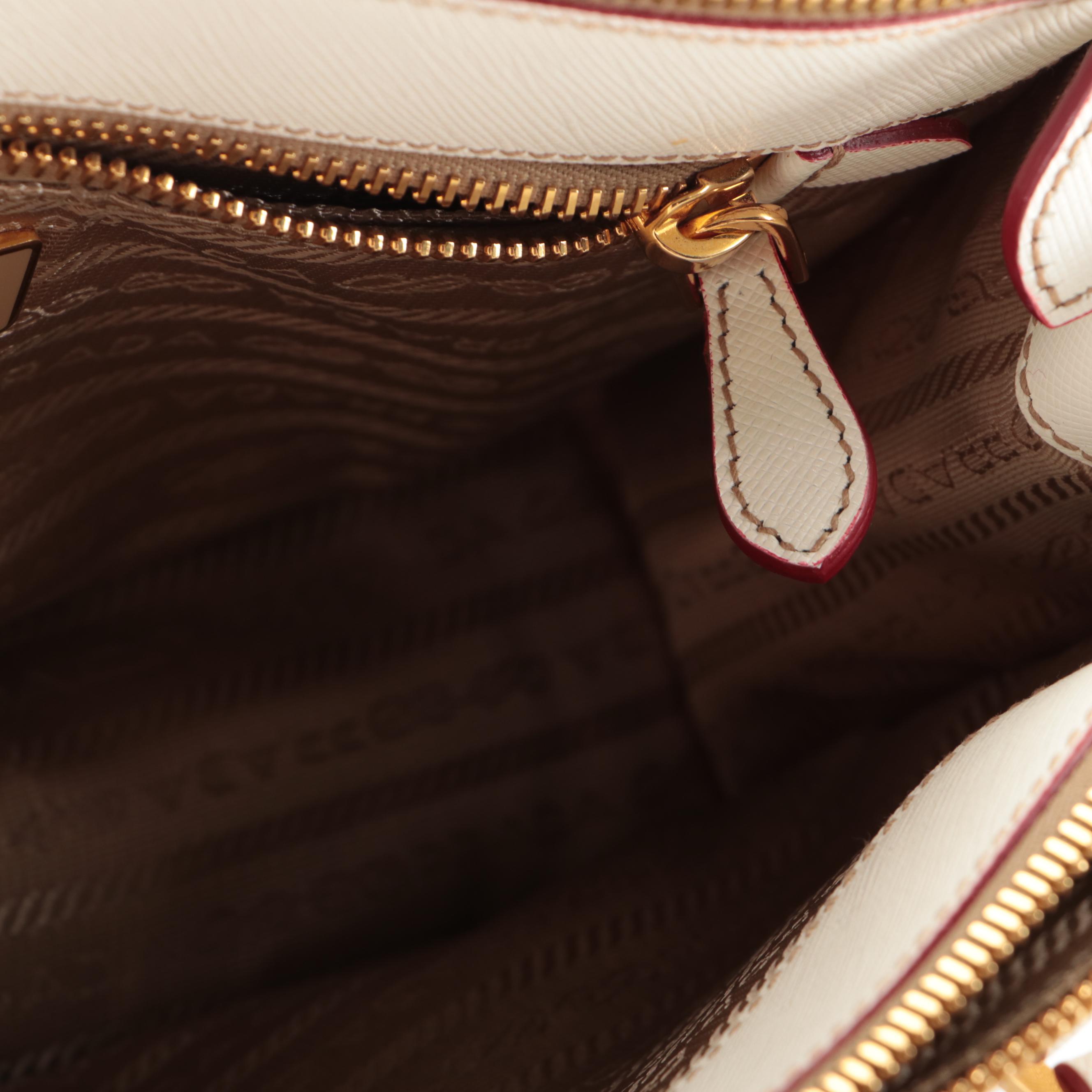 Prada Double Zip Handbag in Grommet Embellished Canvas and Saffiano Leather