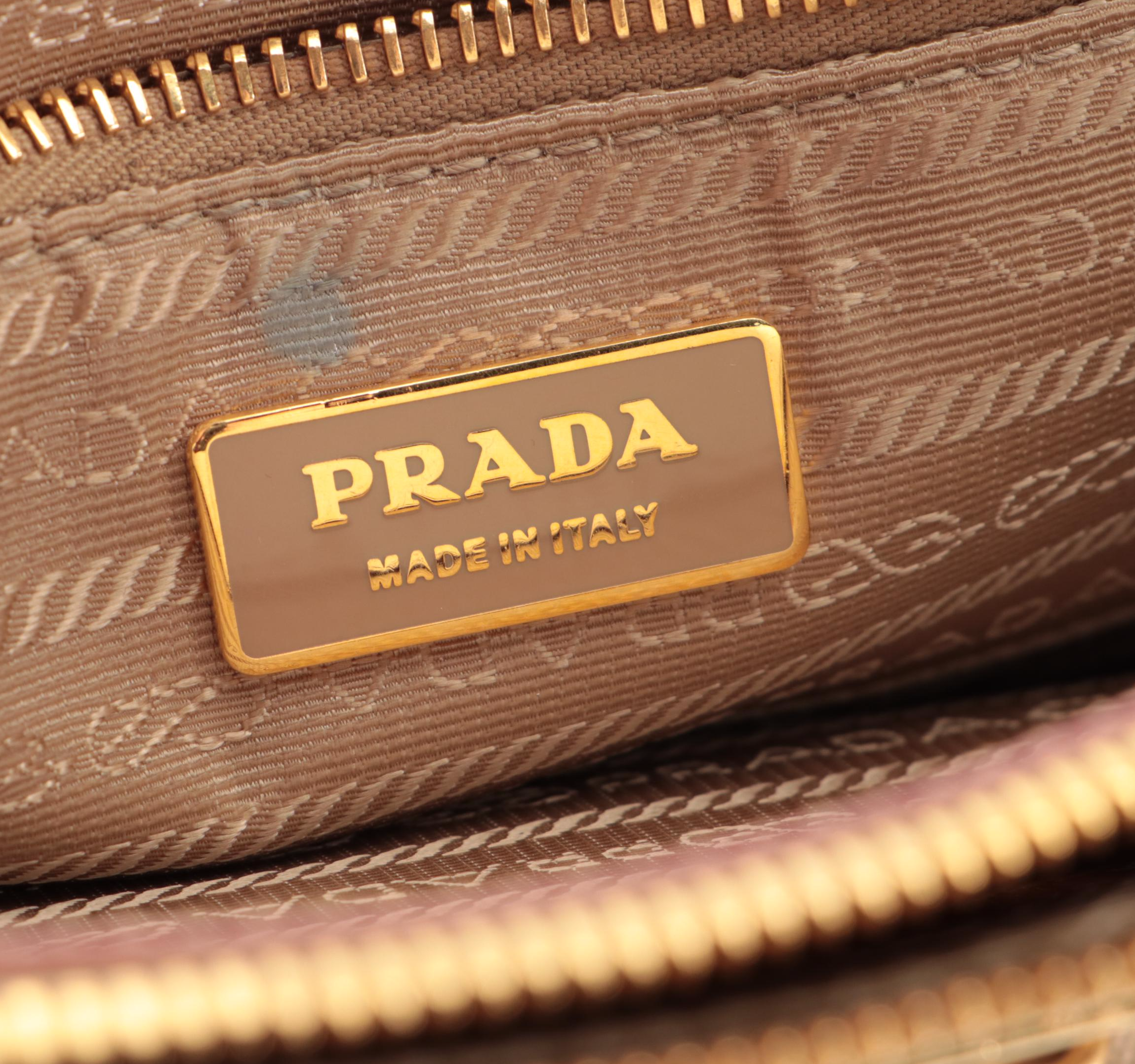 Prada Double Zip Handbag in Grommet Embellished Canvas and Saffiano Leather
