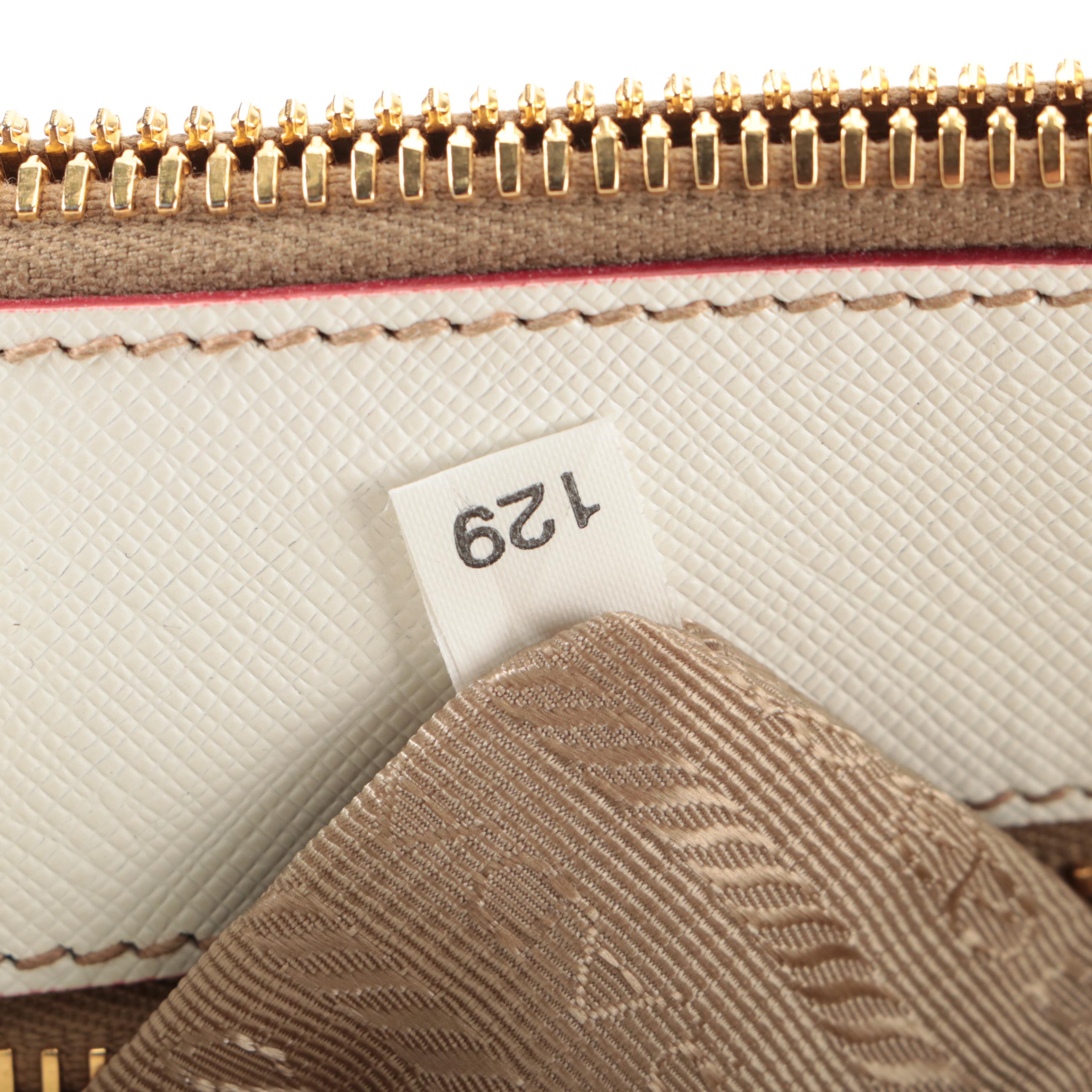 Prada Double Zip Handbag in Grommet Embellished Canvas and Saffiano Leather