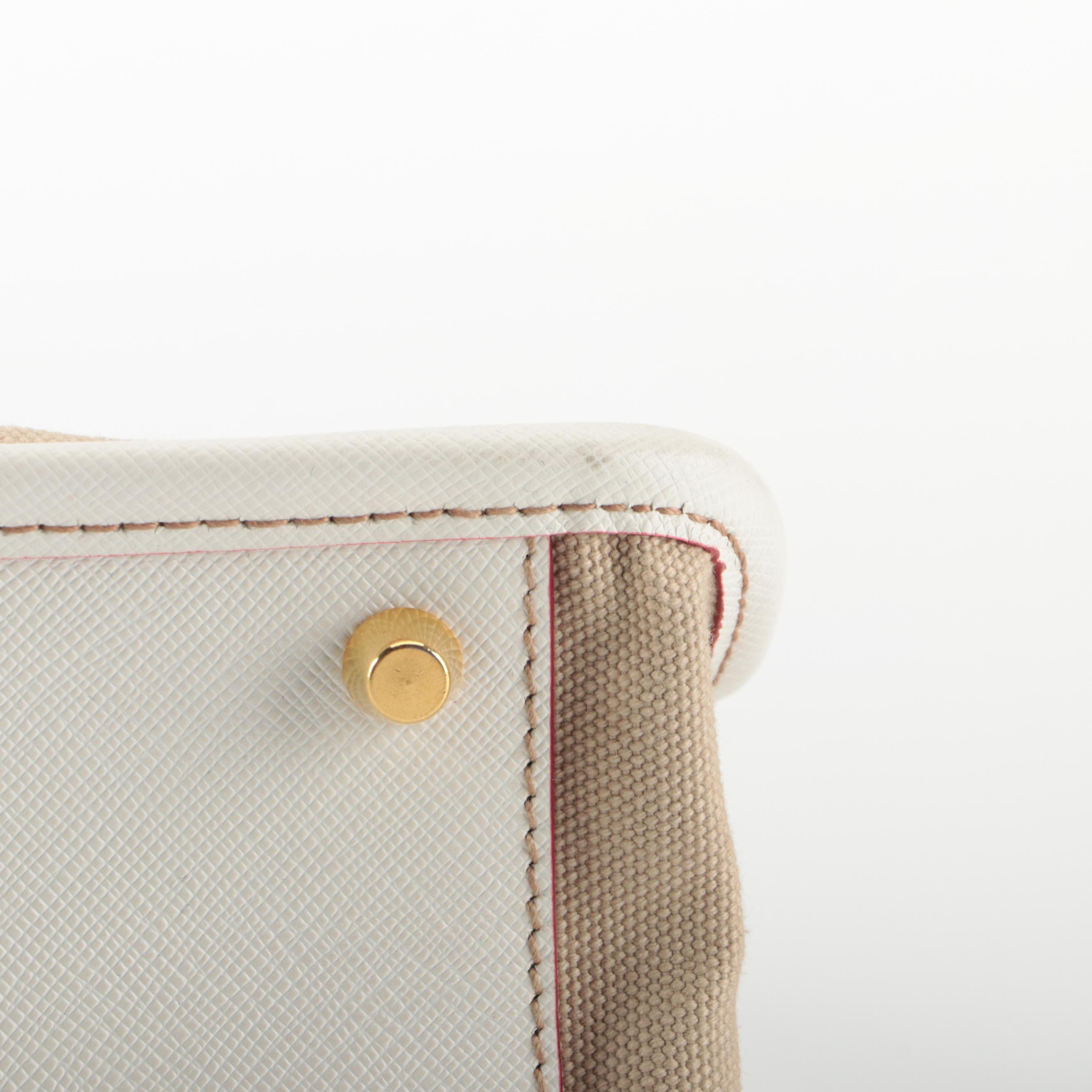 Prada Double Zip Handbag in Grommet Embellished Canvas and Saffiano Leather