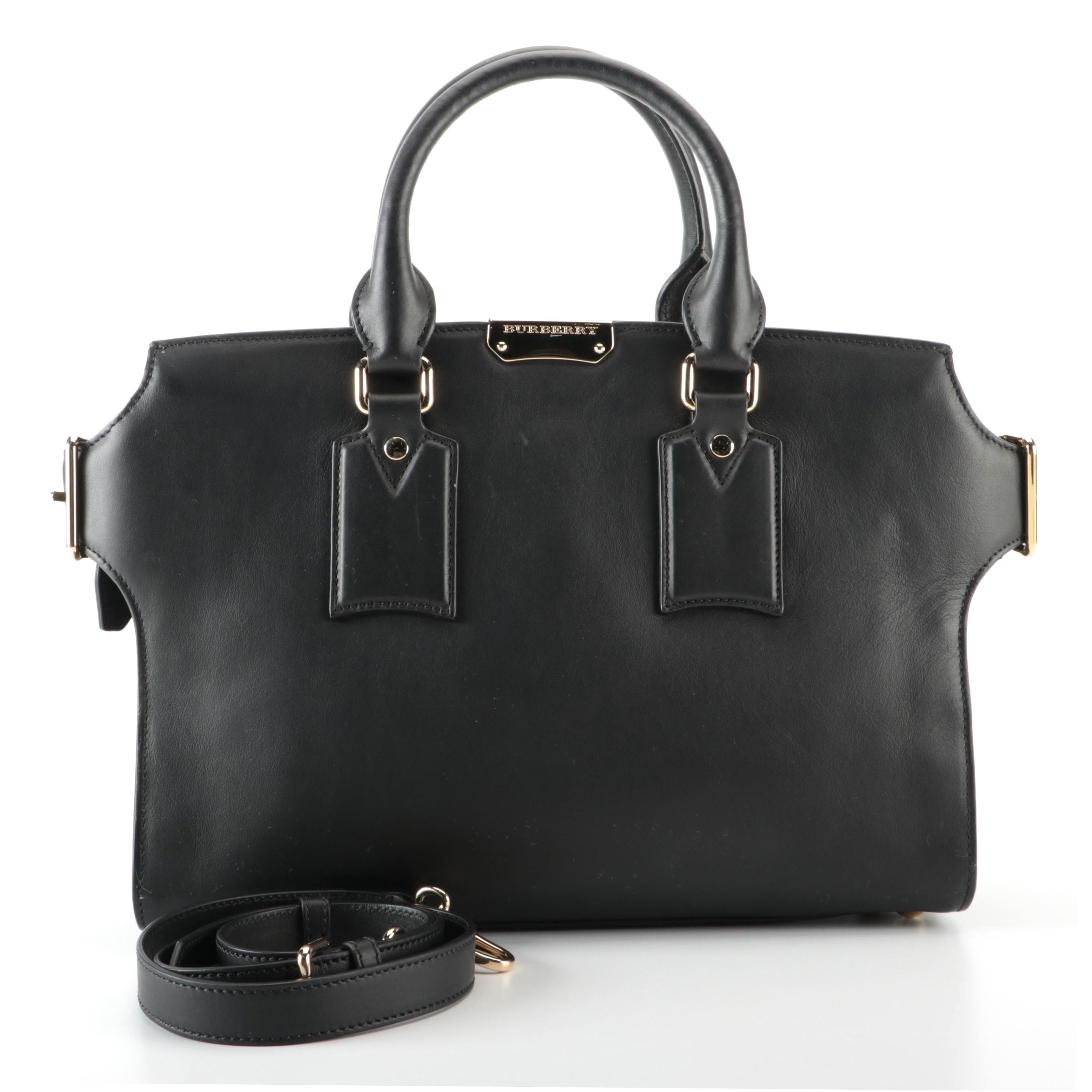 Burberry Medium Clifton Convertible Tote in Smooth Black Calfskin with Strap