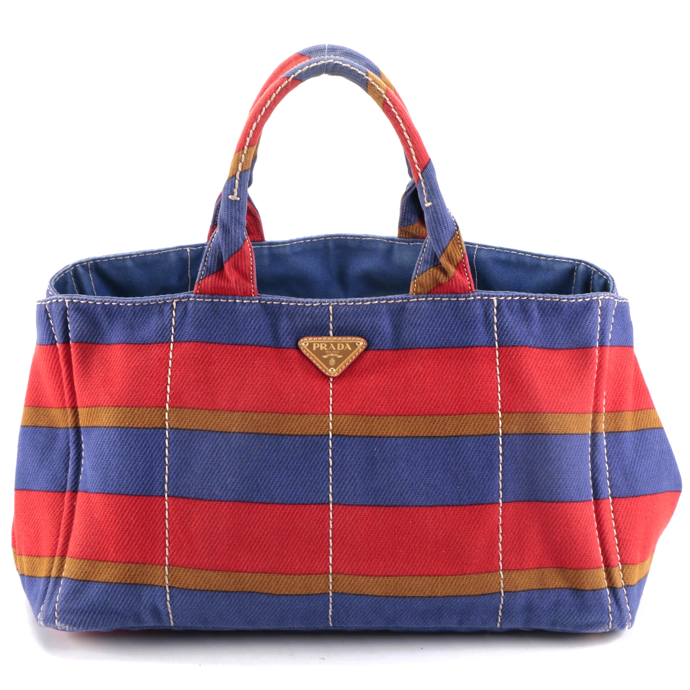 Prada Striped Canvas Tote Bag