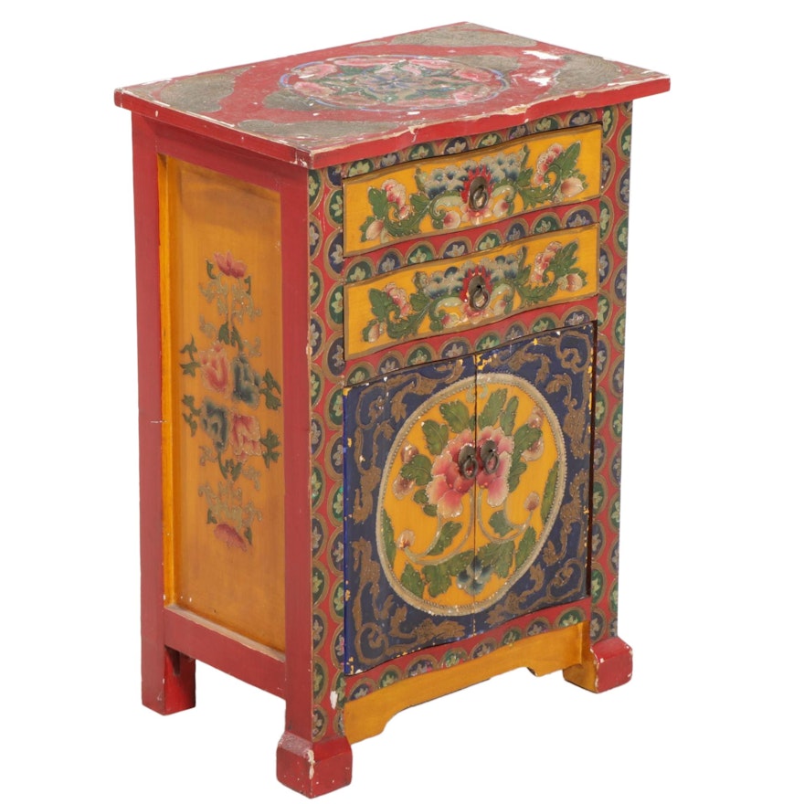 Sino-Tibetan Painted Elm Cabinet, Mid to Late 20th Century