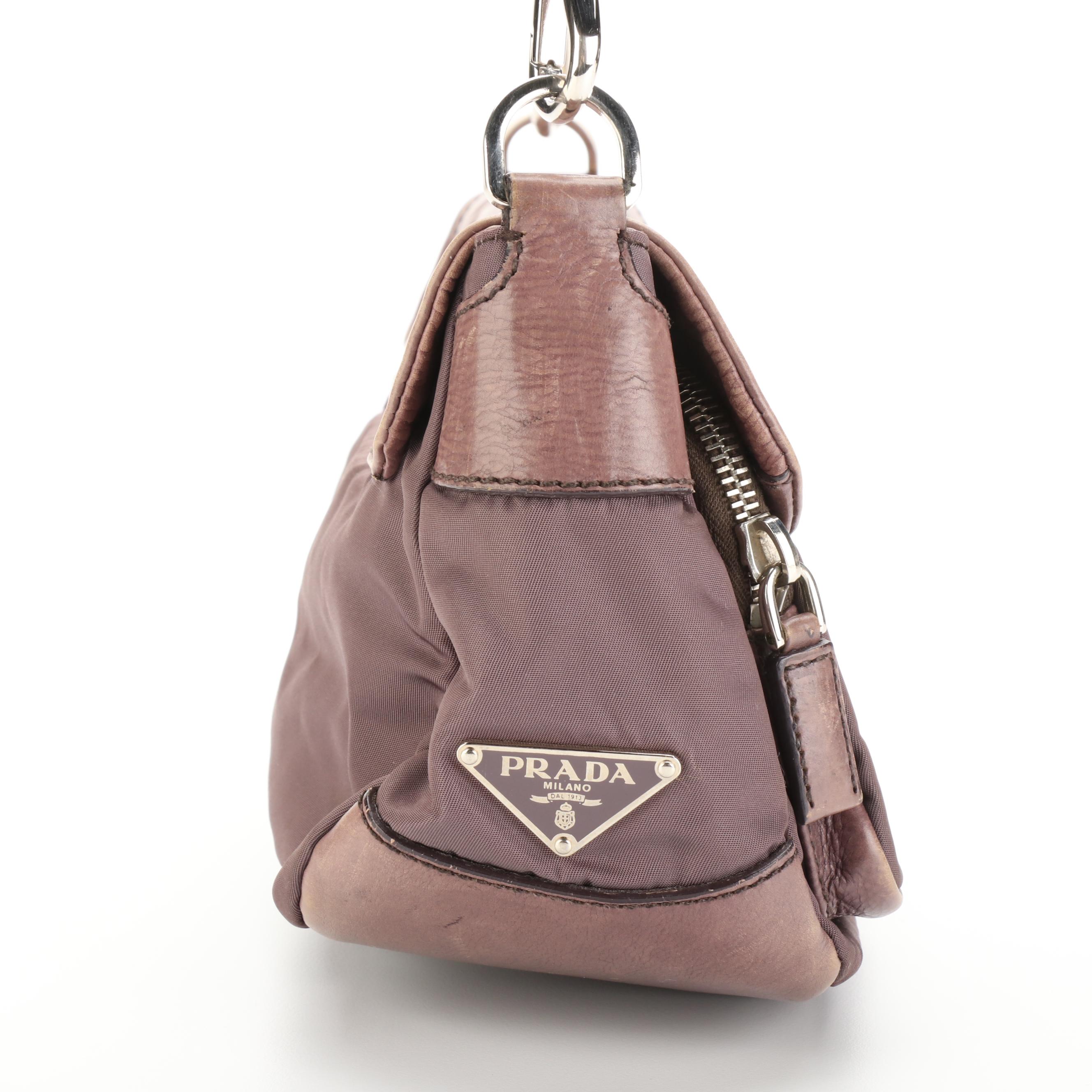 Prada Buckle Bag with Two Front Pockets in Nylon and Leather