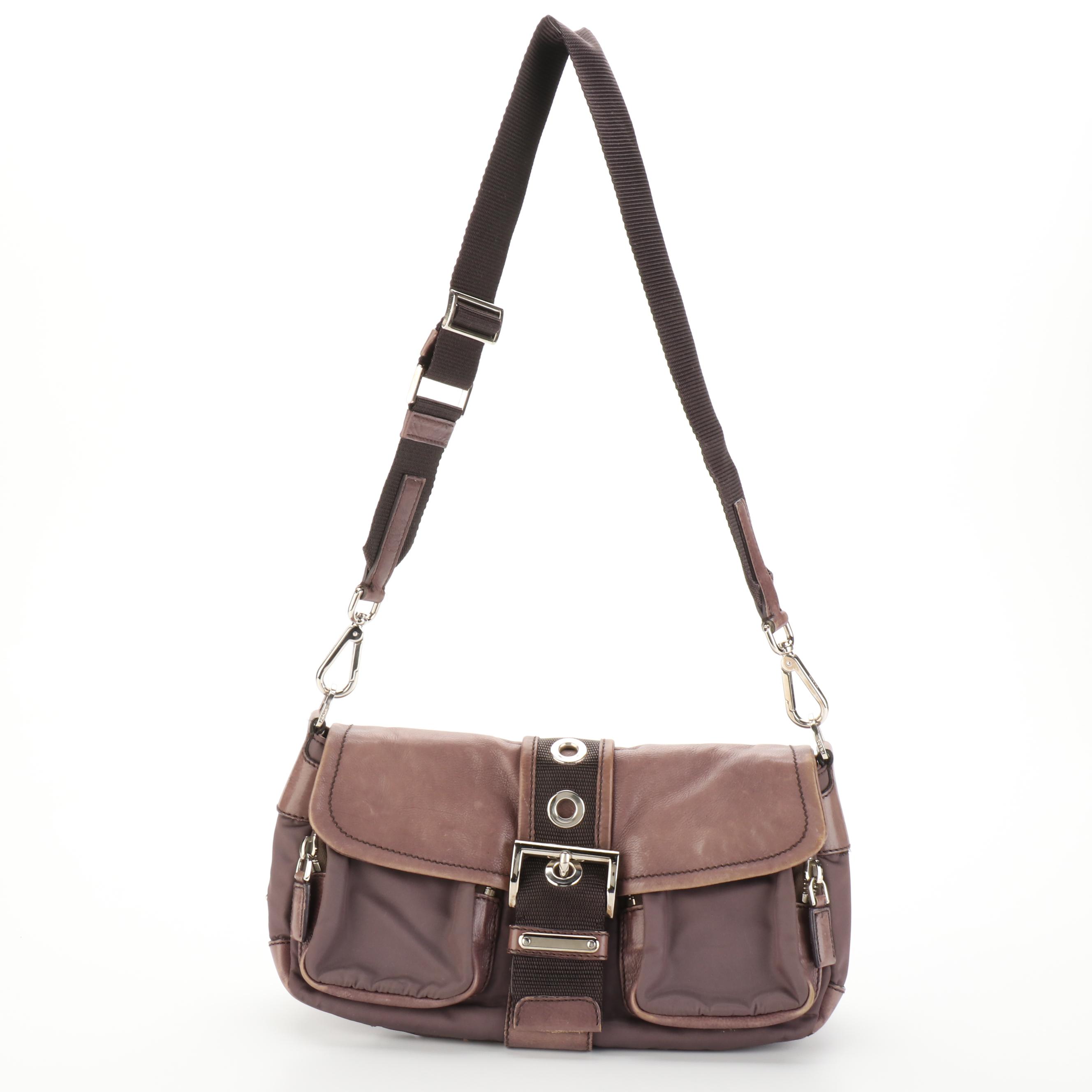 Prada Buckle Bag with Two Front Pockets in Nylon and Leather